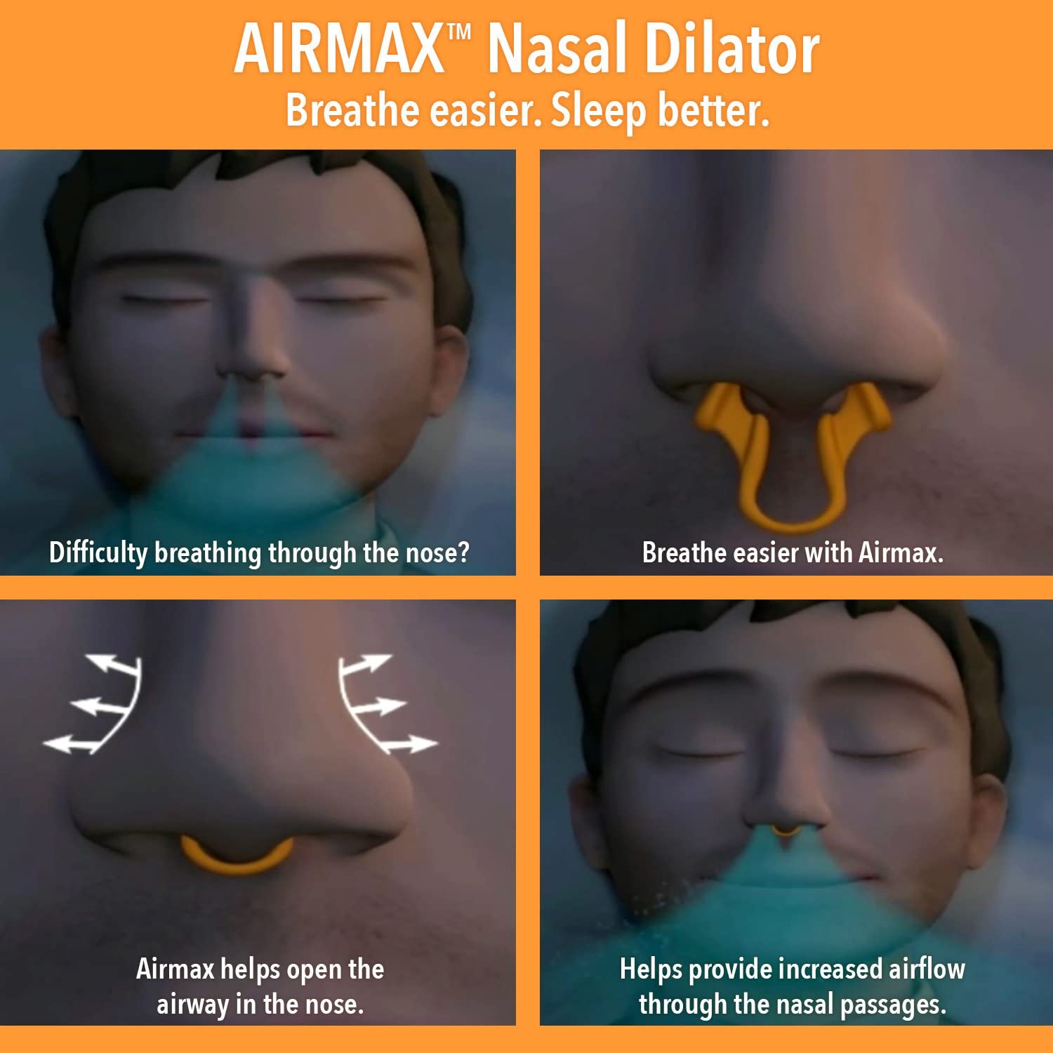 AIRMAX Nasal Dilator for Better Sleep - Natural, Comfortable, anti Snoring Device, Snoring Solution for Maximum Airflow & Easier Breathing (Medium - Clear)
