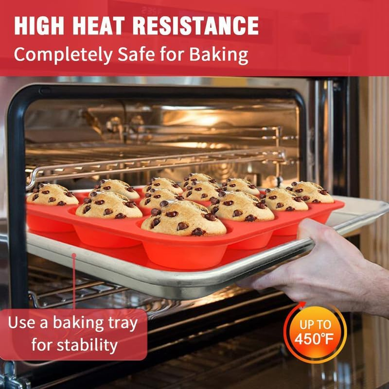 12 Cups Silicone Muffin Pan, 2 Pack Regular Size Cupcake Pan Muffin Tin for Baking Nonstick Food Grade image number 1