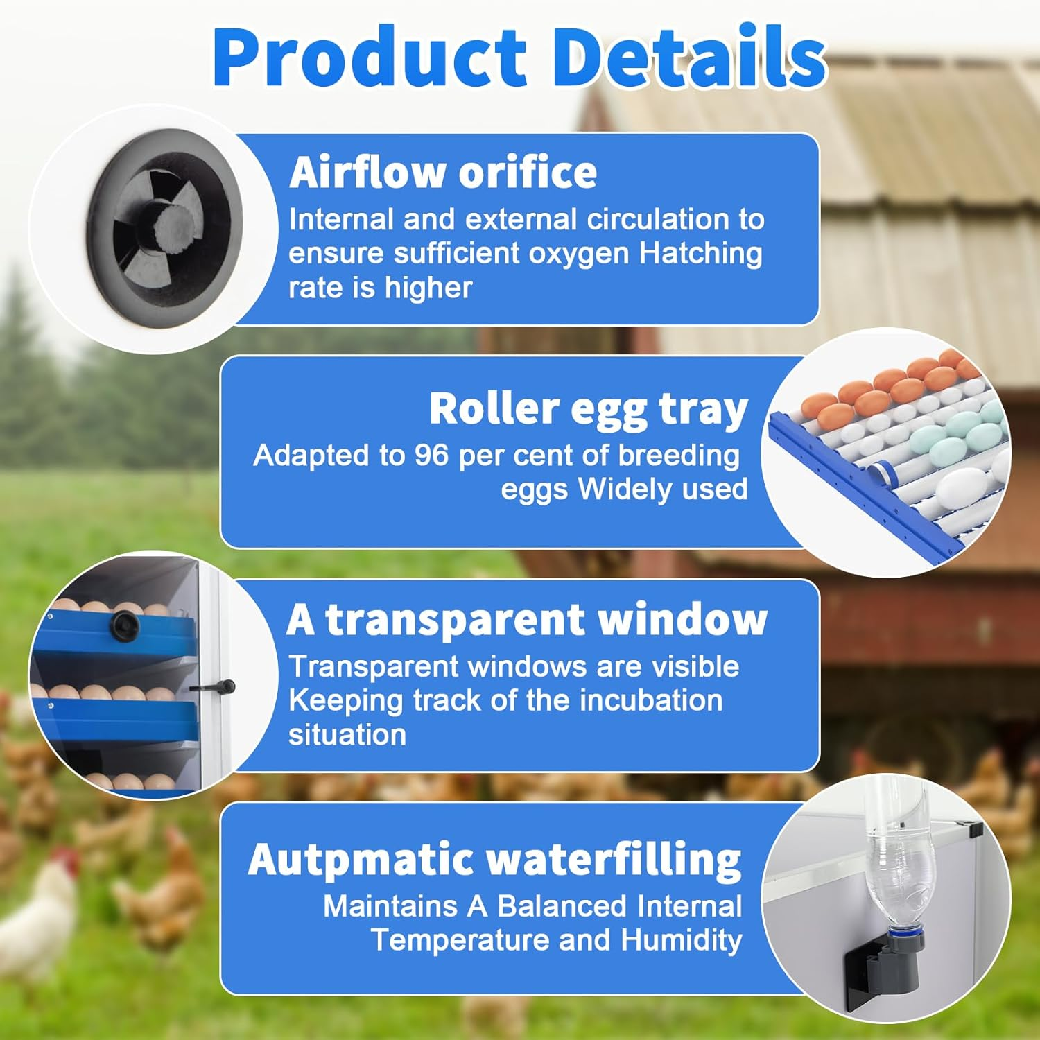 CHAOFLIGHT Egg Incubators, Automatic Incubator Machine with Built-In Egg Turner and Lntelligent Temperature Controller & Humidity Monitoring, for Chick Fry, Duck, Goose, Pigeon, Parrot (272 Eggs) - 272 Eggs image number 4