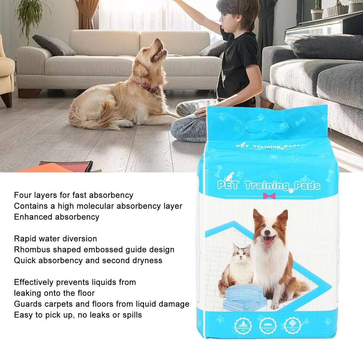Pet Training Pads Puppy Dog Toilet Pee Indoor Super Absorbent Leak-Proof 4Sizes (Classic,L-40Pcs 60*60Cm) image number 2