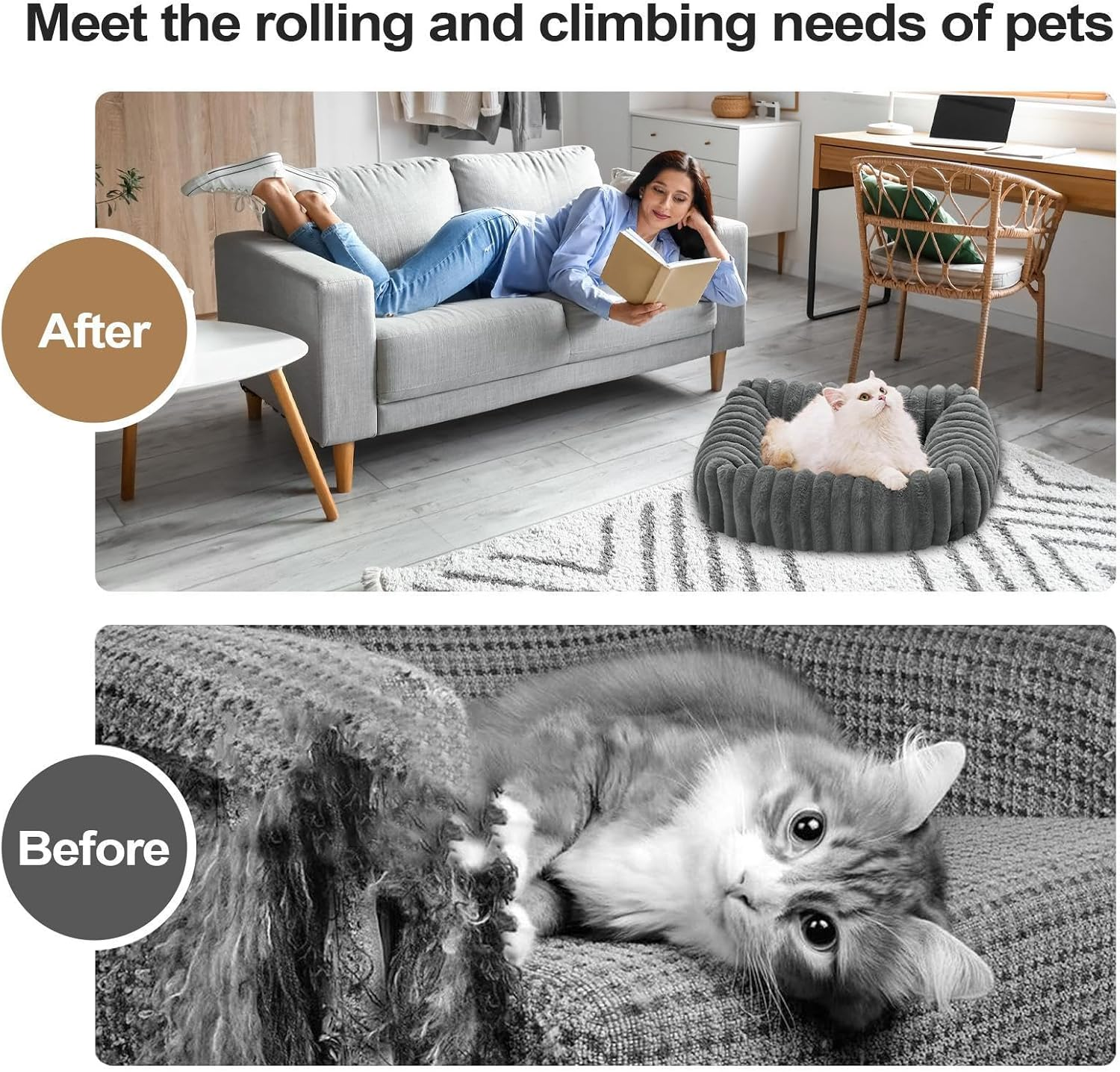 Dog Couch Bed | Washable Plush Cat Bed,Pet Cushion Soft Cat Sofa for Apartment Travel Indoor Outdoor Camping Home Patio Floor Car Daily image number 2