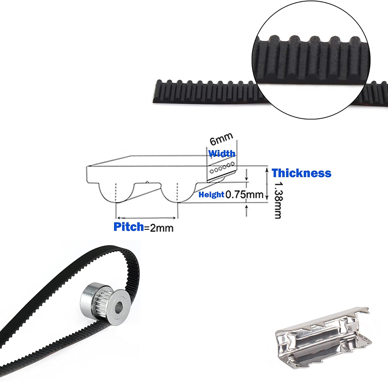 3D Printing GT2 Timing Belt Set, 5 Meters GT2 Open Timing Belt 2Mm Pitch 6Mm + 5Pcs 20 Teeth 5Mm Bore Pulley Wheel + 2 Pcs Open Belt Clip + Allen Wrench, 3D Printer Accessories for CR-10 Ender 3 image number 4
