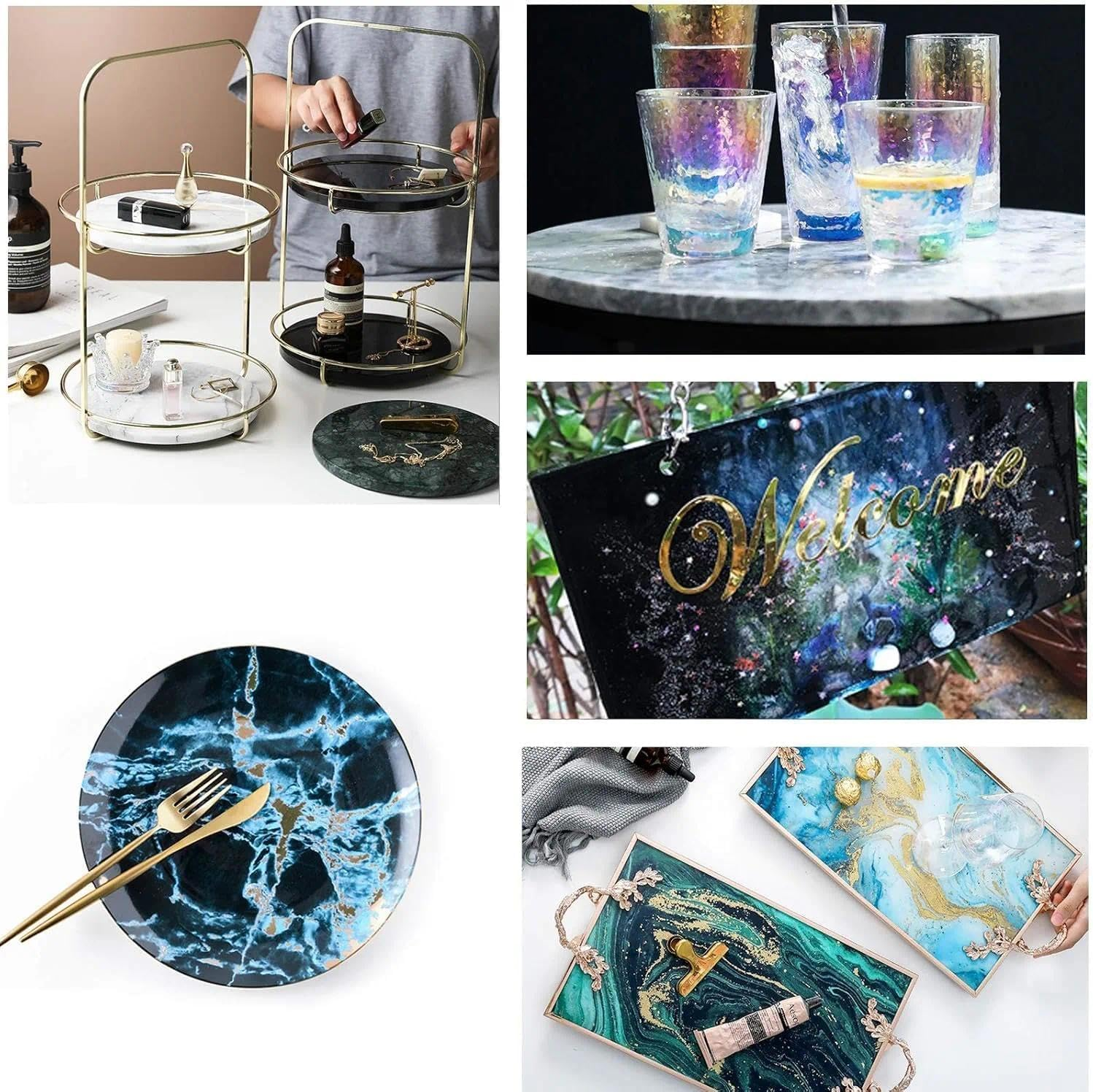 Weidllys 2Pack Large Resin Mold,Oversized Silicone Tray Molds for Epoxy Resin,Include Round,Rectangle Shaped Plate Molds for Resin Casting,Home Decorations Crafts image number 4