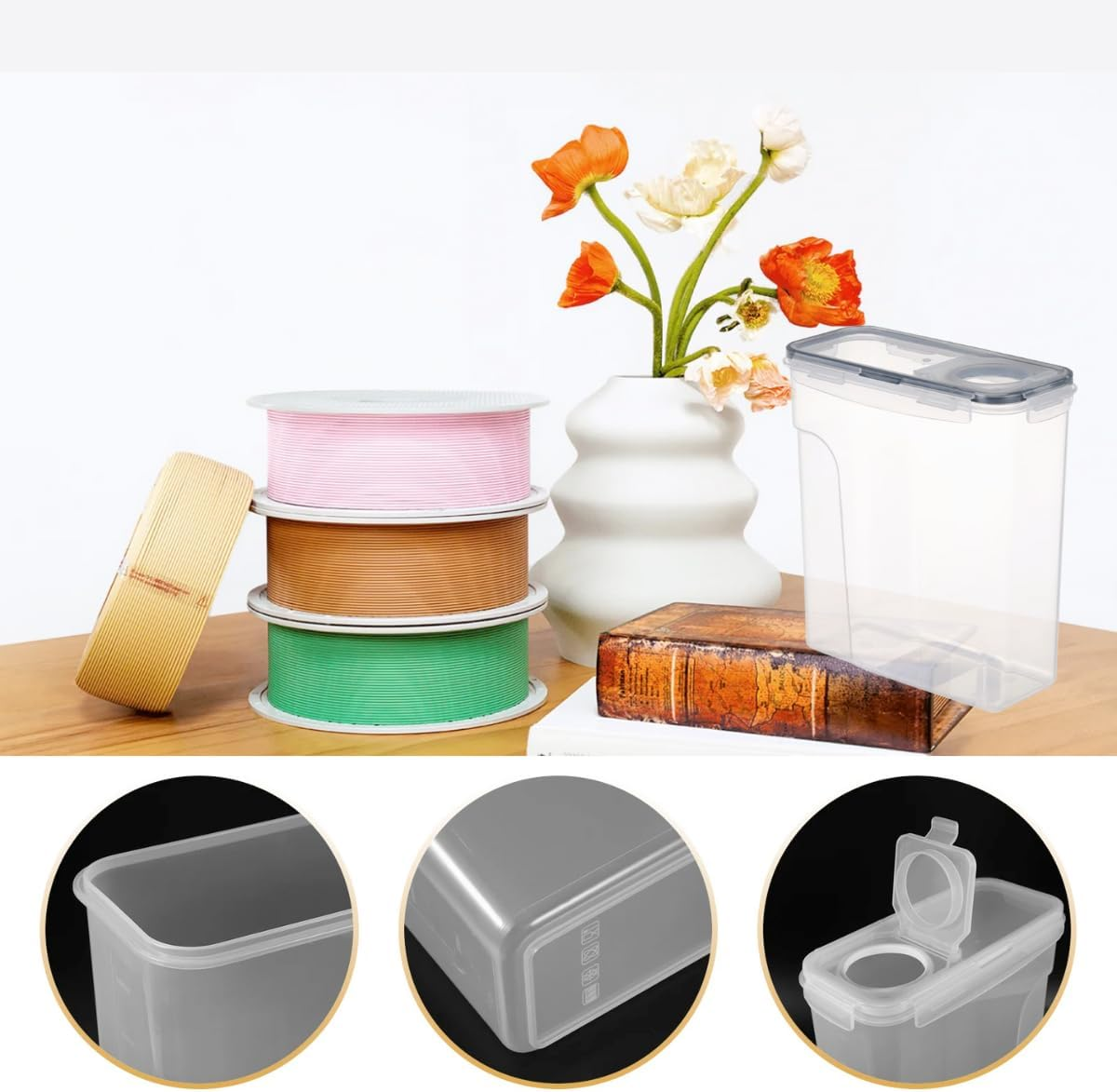 YLRR Airtight Container for 3D Printing Filament, Filament Dry Storage, Filament Dryer for 3D Printing Filaments with Desiccant &Label+1 Marker Pen, Water-Proof and Dust-Proof 4.0L- 4 Pack image number 4