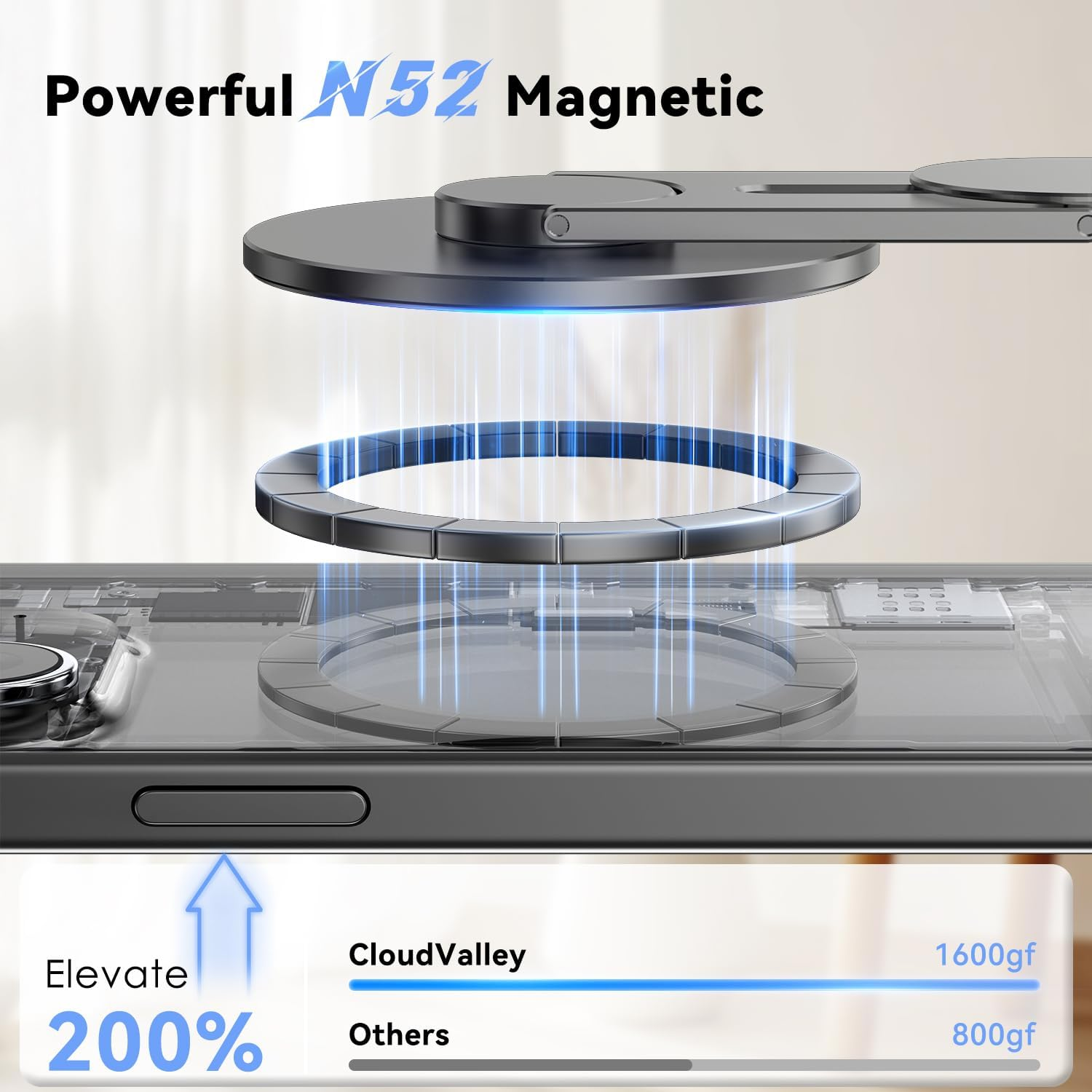 Cloudvalley 3D Rotating Magnetic Phone Stand, Adjustable Continuity Camera Mount Compatible with Iphone Magsafe Series & All Phones, Foldable Holder Bracket for Tesla Laptop Monitor, Grey - Grey image number 3