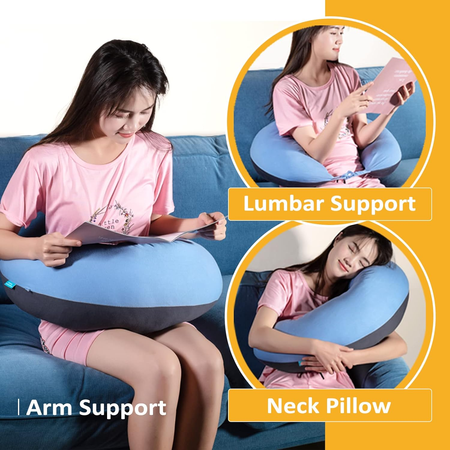 BYRIVER 43" Long C Shaped Body Pillow for Adults Men Women, Side Sleeper Pillow for Neck Shoulder Back Pain Relief, Cooling Post Sugery Pillow Pregnancy Pillow, Blue Black Washable Pillowcase (XL) image number 3