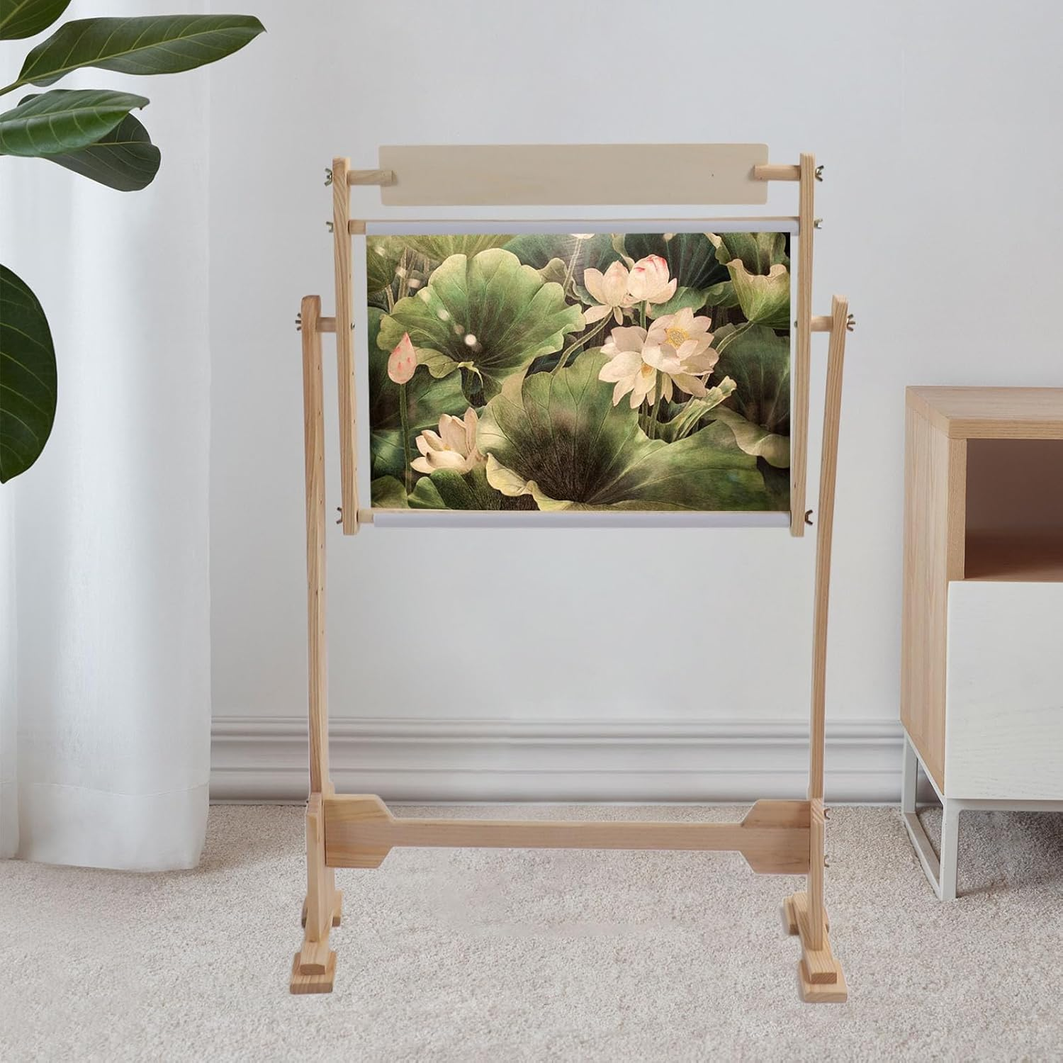 Adjustable Cross Stitch Frame, Wooden Cross Stitch Embroidery Stand with Scroll Frame, 360 Degrees Rotation DIY Floor Stand for Embroidery Quilting Tapestry Needlecrafts image number 6