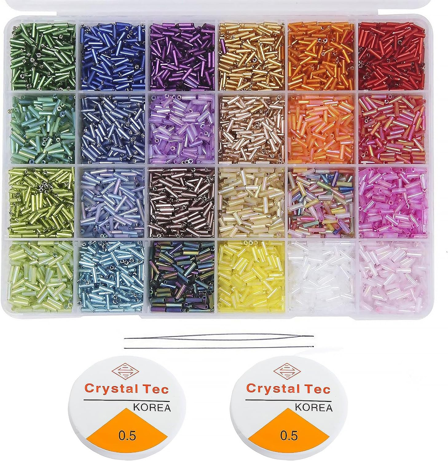 ZIENVE 9600Pcs Pony Tube Beads Kit, 24 Grids 6.5Mm Bugle Glass Seed Beads Craft Beads for Bracelet Necklaces Jewelry Making DIY Crafting Supplies with Crystal String and Beading Needles image number 2