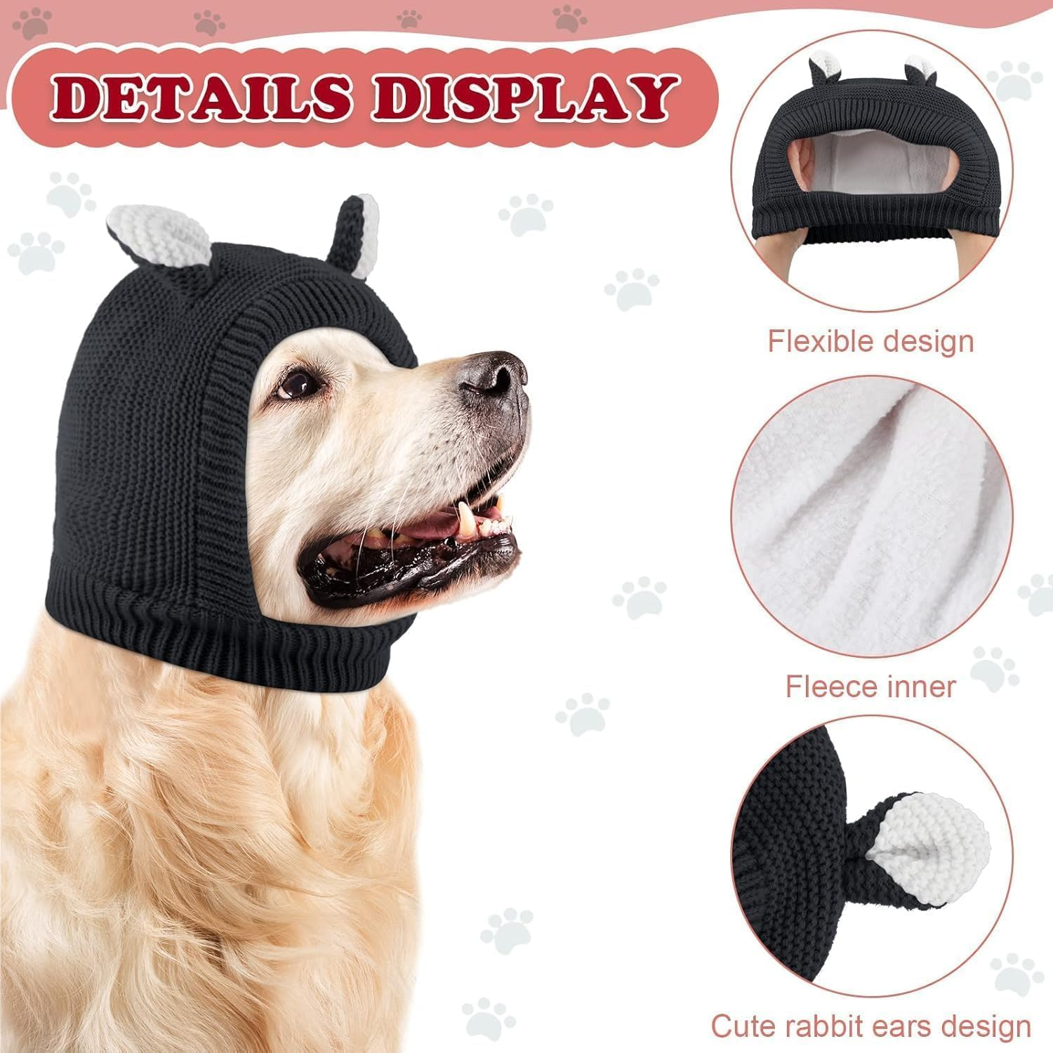 Quiet Ears Hat for Dogs, Dog Ear Protection Knitted Dog Hats Pet Ears Warm Cover Noise Protection,Winter Eared Warm for Dogs Cats Pets Knitted with Ears for Medium to Large (Black)
