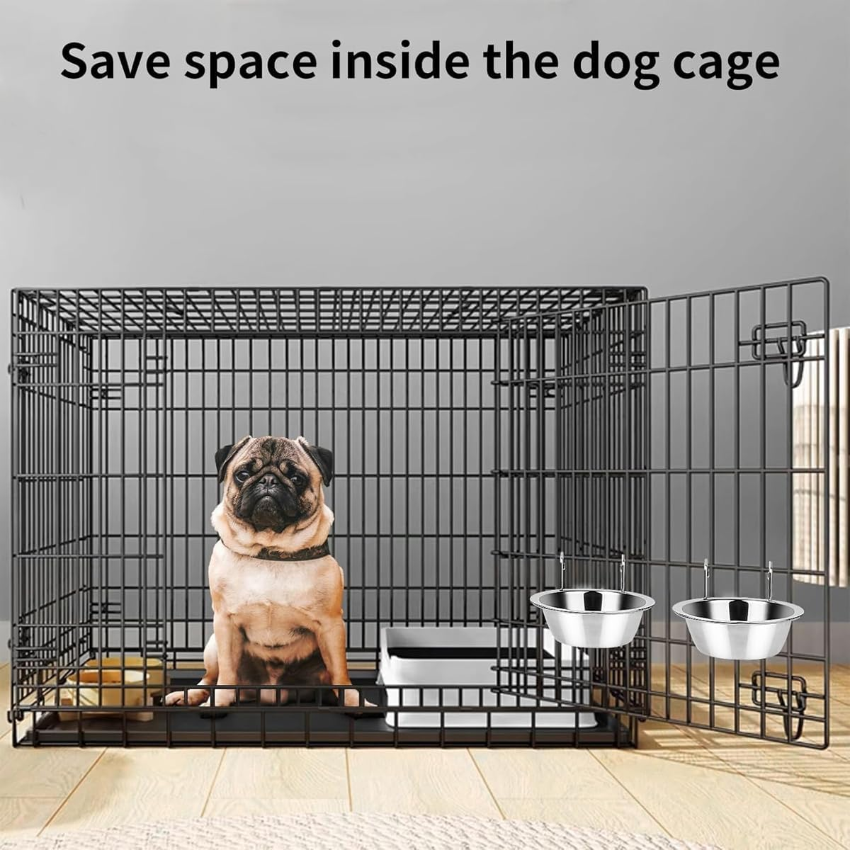 AIMALL Hanging Stainless Steel Pet Bowl for Cats and Dogs, Versatile Feeder with Cage Attachment, 5.11In Diameter, Ideal for Food and Water image number 2