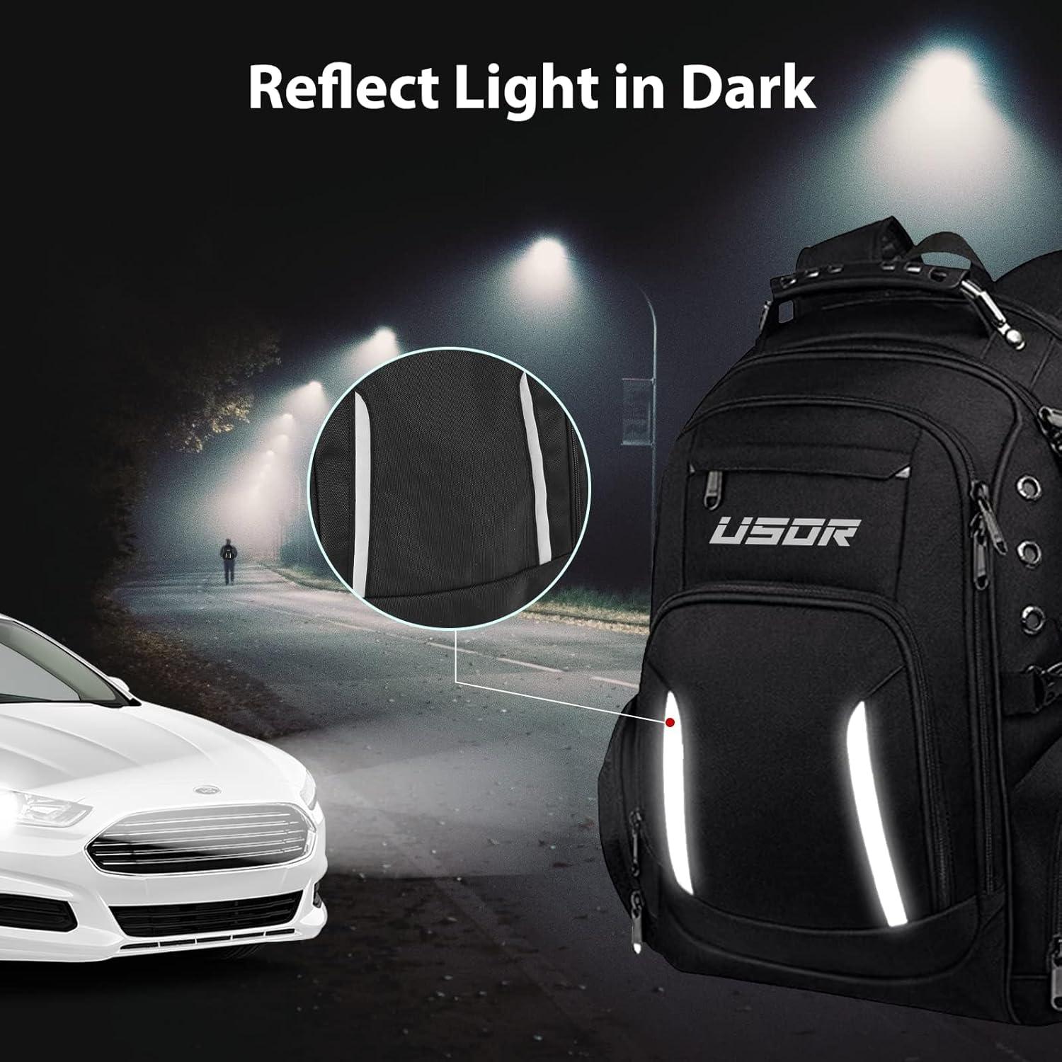 USOR Travel Backpack, Fit 17" Laptop Backpacks with USB and Headphone Port for Men Women, Water Resistant College School Bookbag, TSA Friendly RFID anti Theft Pocket Durable Backpack image number 6