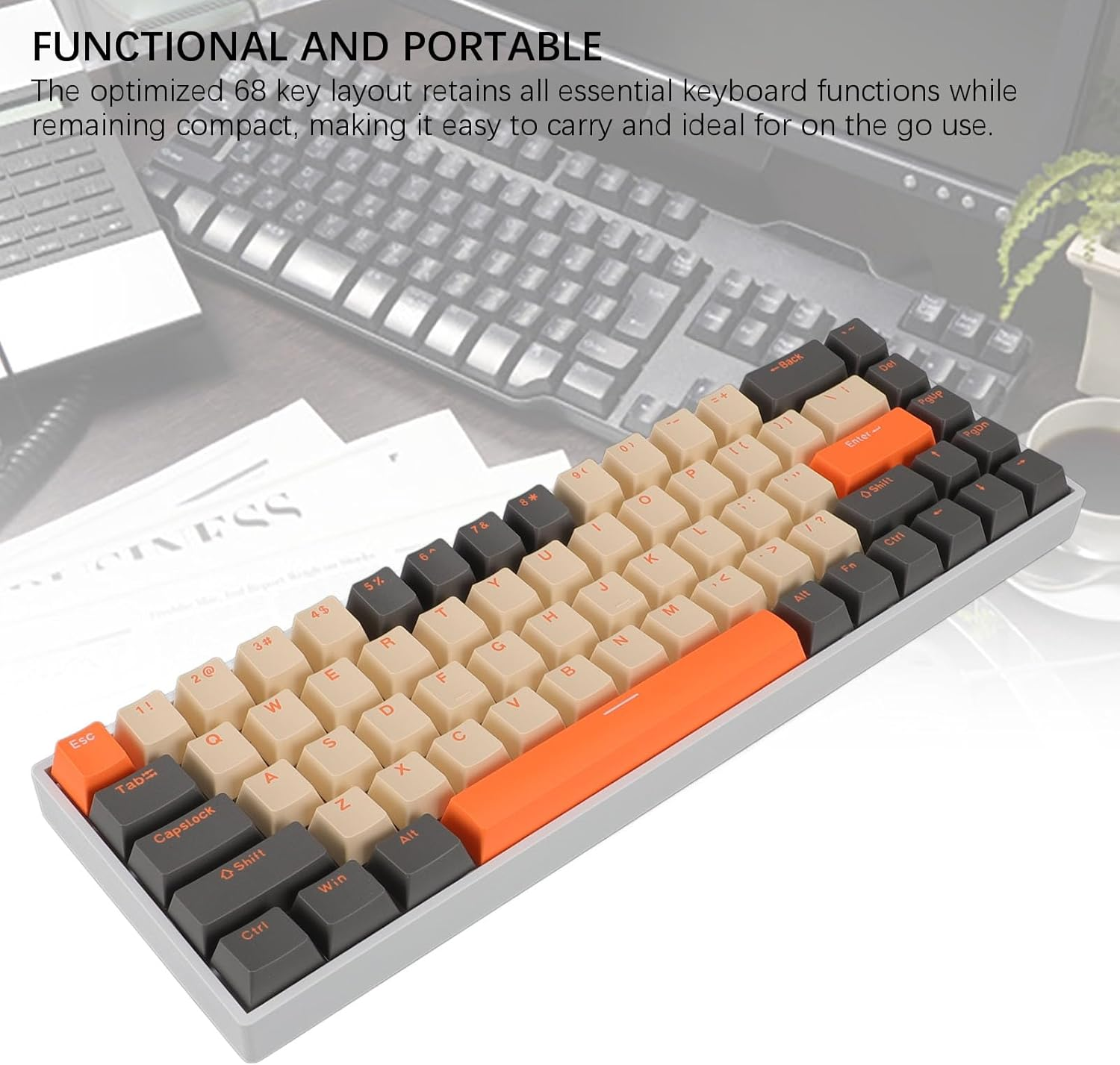 60% Mechanical Gaming Keyboard, 68 Keys Wired RGB Backlit Keyboard with Blue Switch, Ergonomic Portable Computer Keypad for Wins PC Laptop image number 2