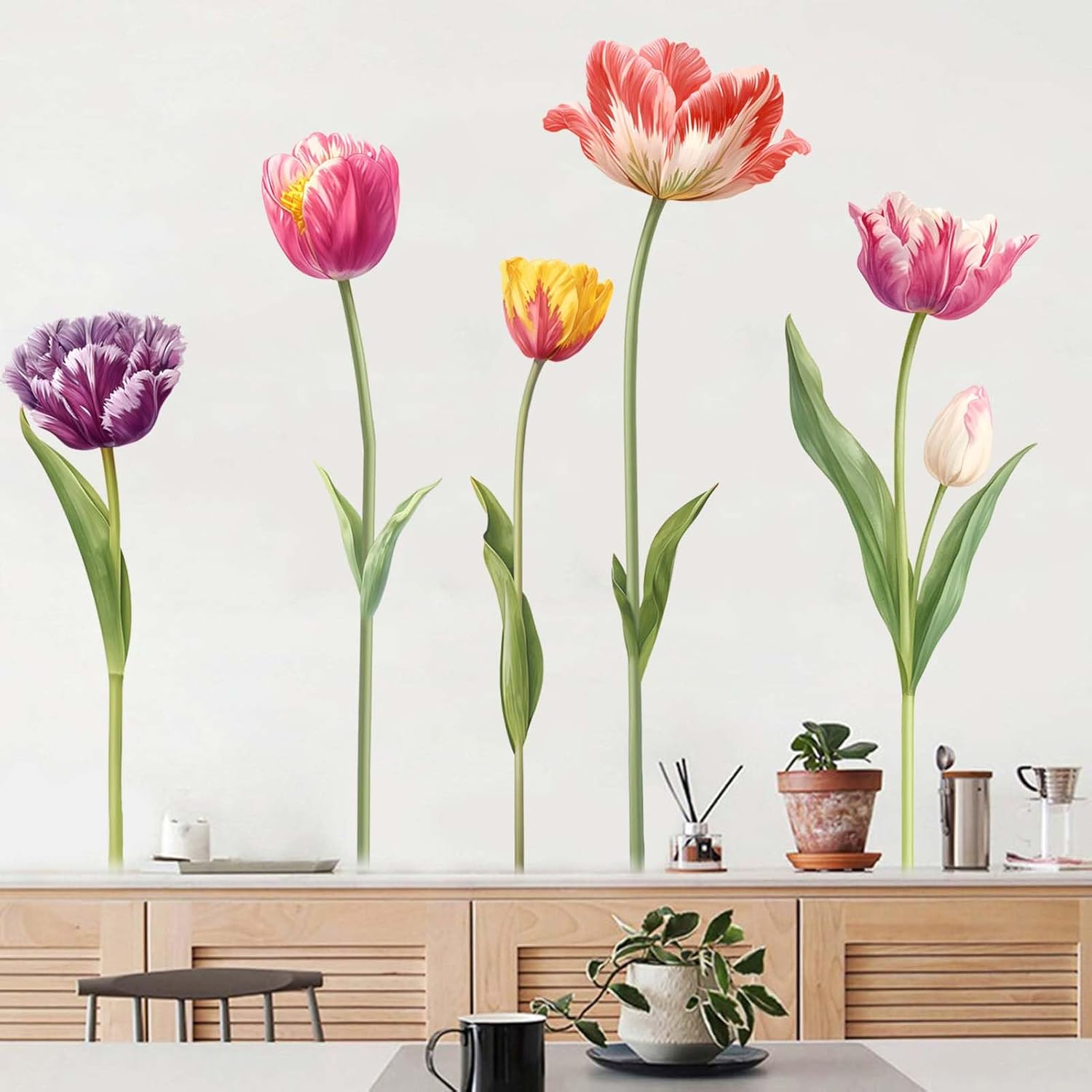 5 Large Tulip Flowers Wall Stickers - Wildflower Floral Garden Wall Stickers - Girls Bedroom Living Room Sofa TV Background Home Wall Decor image number 3