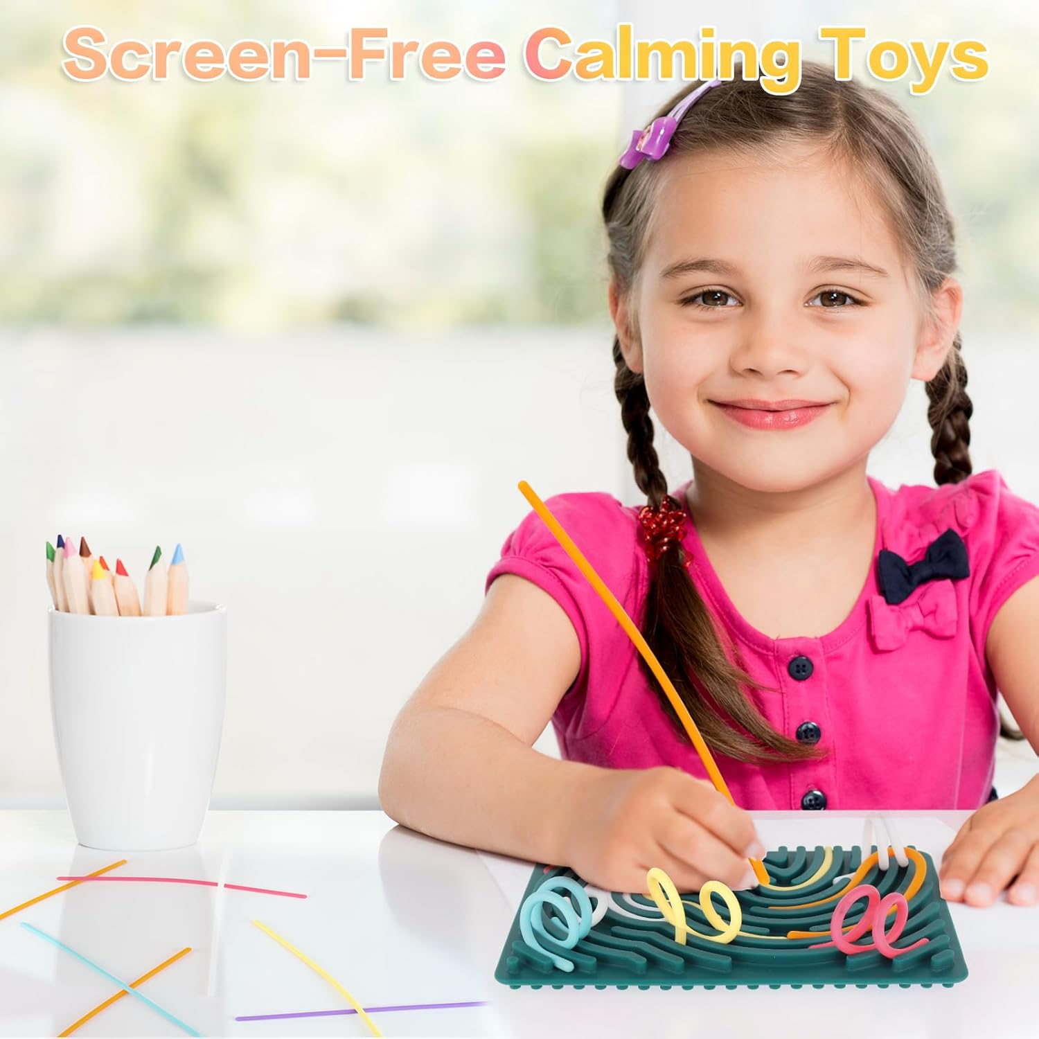 Ddluck Sensory Activity Board, Silicone Sensory Fidget Game Toys, Double-Sided Sensory Toy for Autism ADHD for Children from 3 Years and Adults, with Travel Bag & 20 Accessories Cords image number 1