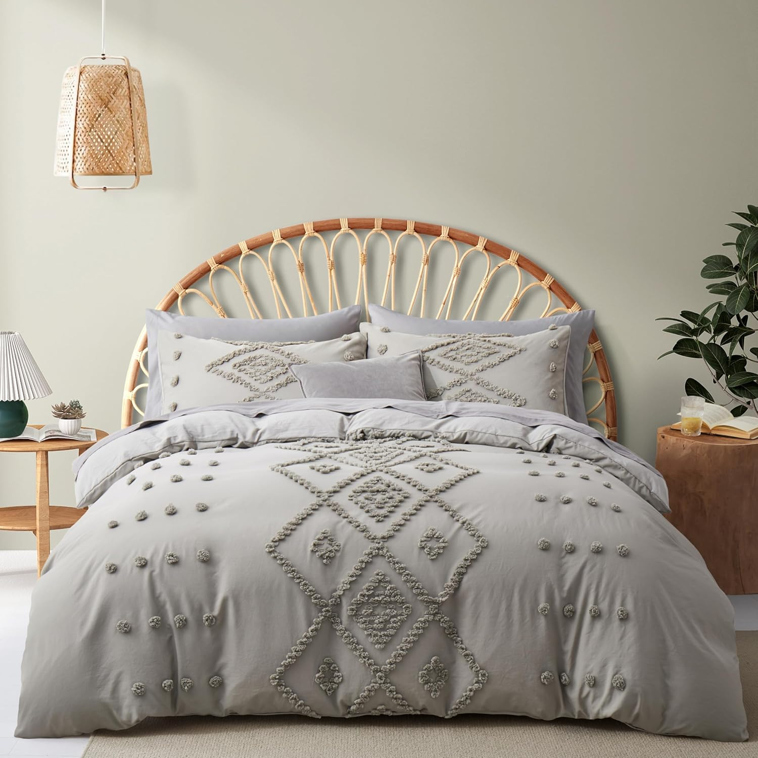 Oli Anderson Tufted Duvet Cover King Size, Soft and Lightweight Duvet Covers Set for All Seasons, 3 Pieces Boho Embroidery Shabby Chic Bedding Set (Beige, King, 104&rsquo;&rsquo; X 90&rsquo;&rsquo;)