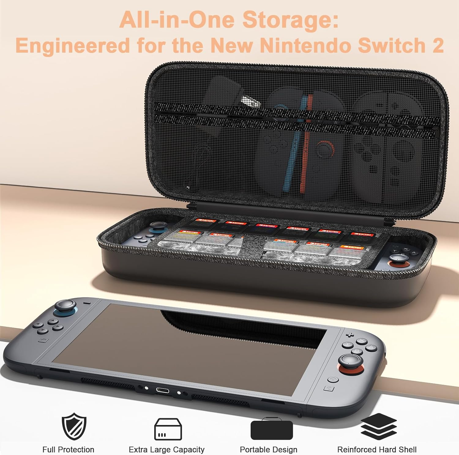 Protection Bundle for Nintendo Switch 2, Switch Accessories with Console Carrying Case, 2X Tempered Glass Screen Protectors, 2X Joy-Con Controller Cases, 6X Anti-Slip Thumb Grip Caps, All-In-One Travel Kit image number 1