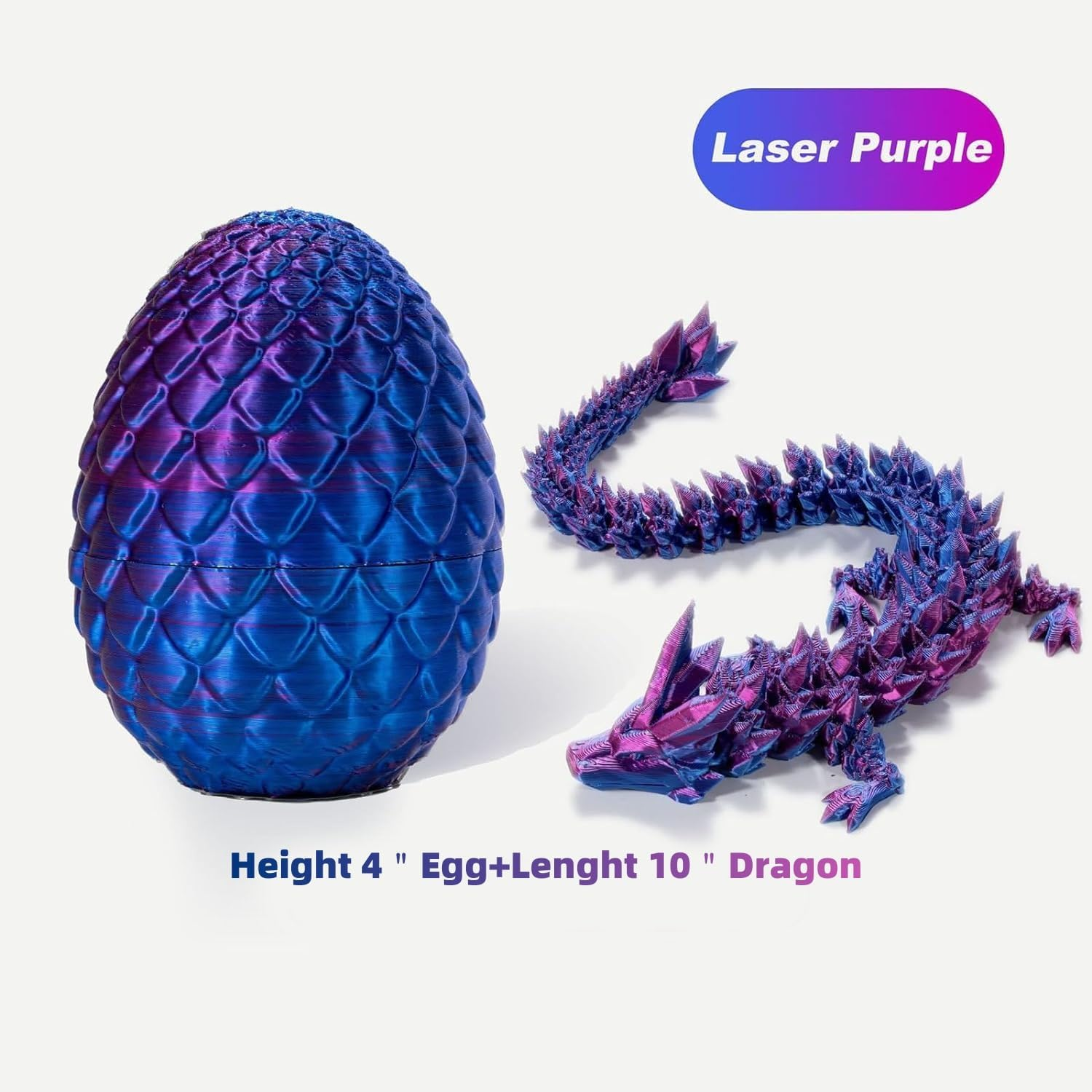 3D Printed Dragon, 3D Printed Dragon with Wings, 3D Printed Dragon Eggs with Dragon Inside, Dragon Fidget Toy, Articulated Crystal Dragon in Egg, Home Office Decor(Purple) (Dragon-Purple) - Dragon-Green image number 4