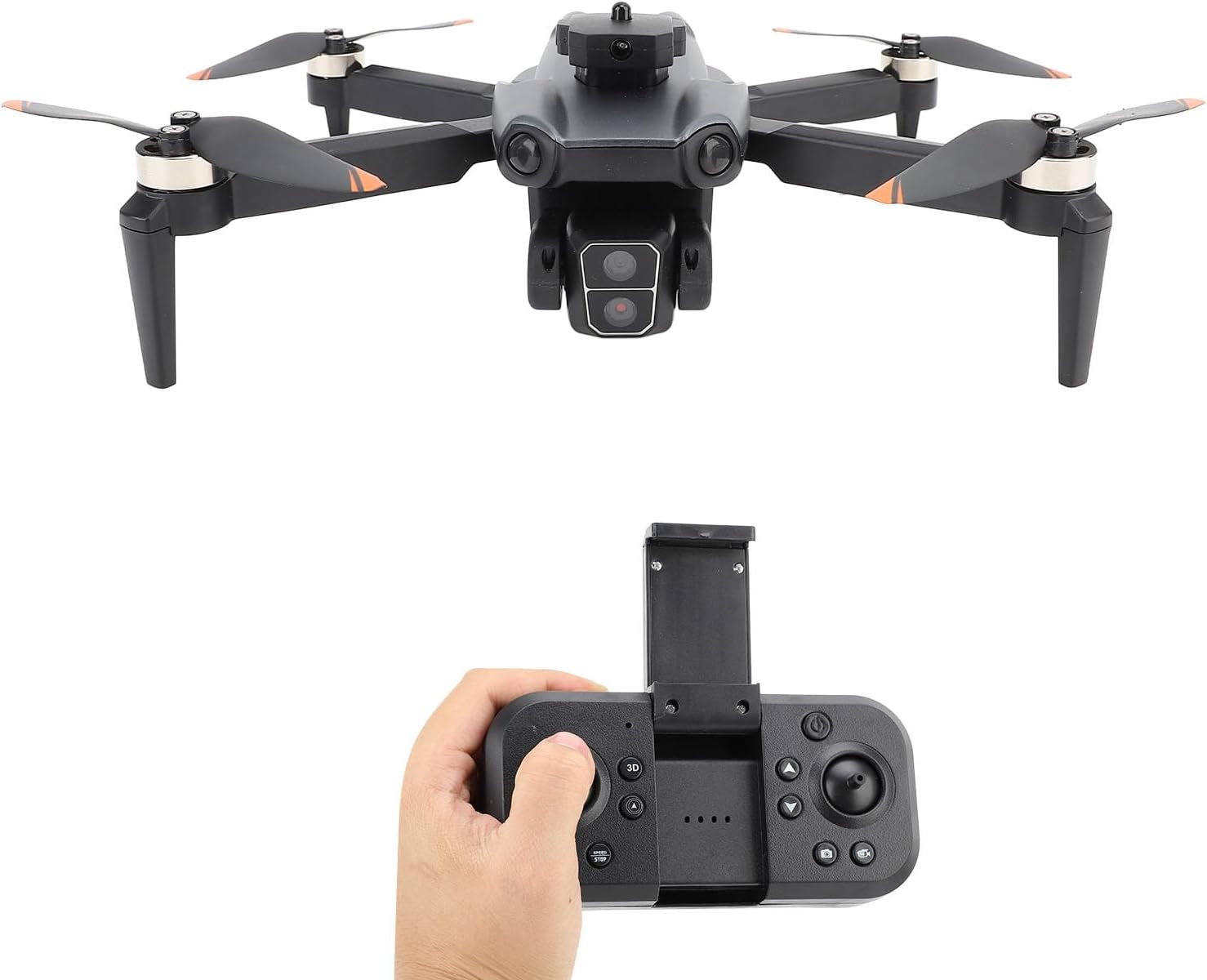 RC Drone, 4K Dual Camera, 50X Zoom, 4 Sided Obstacle Avoidance, Optical Positioning Hovering, Wifi Remote Control Sensing Quadcopter with LED Light (Black)