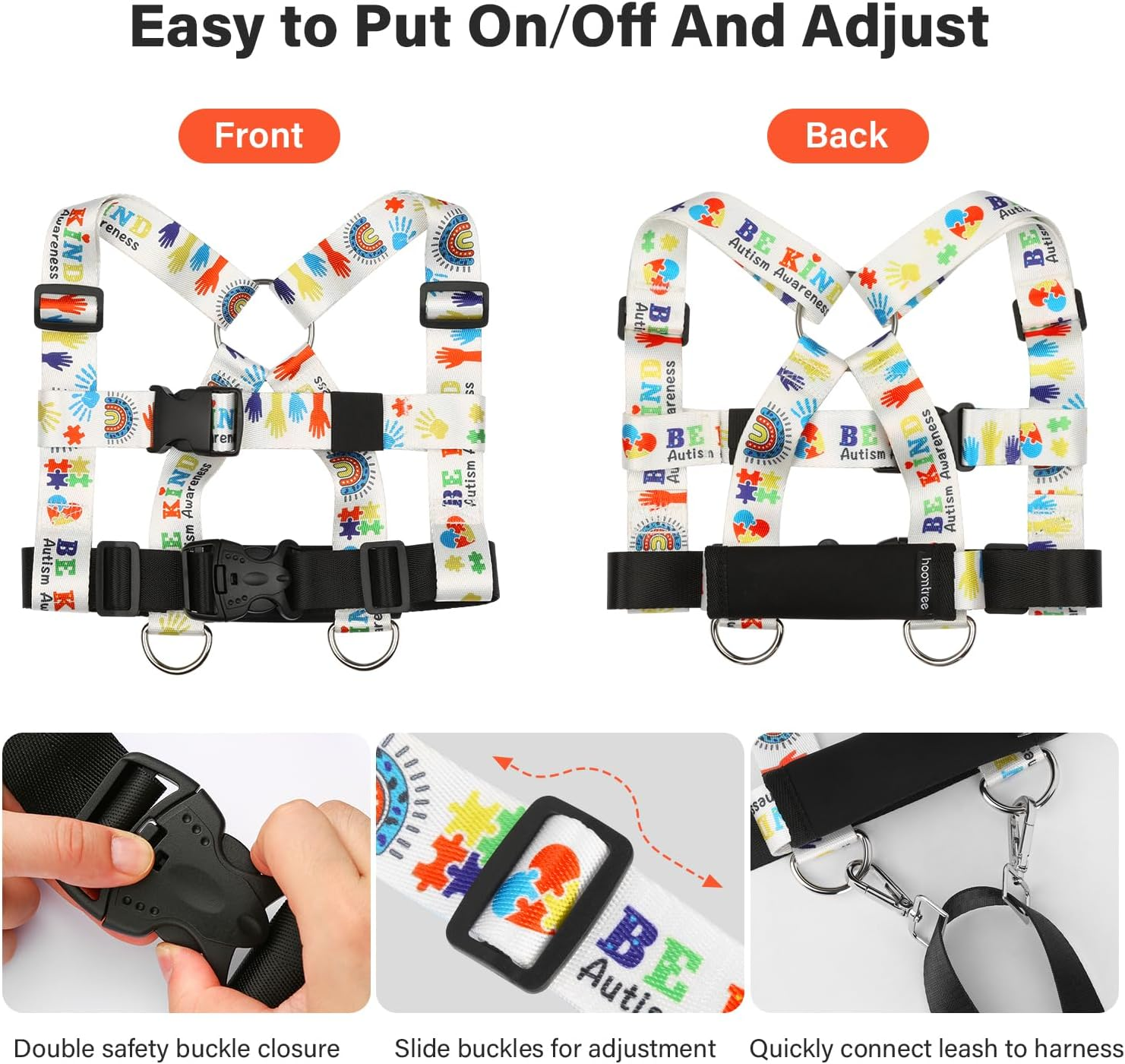 HOOMTREE Safety Walking Harness and Leash for Autism & Special Needs Kids Ages 3-6 with Easy-Adjust Tether + Emergency Grab Handle for Wandering Prevention & Calm Outdoor Adventures image number 2