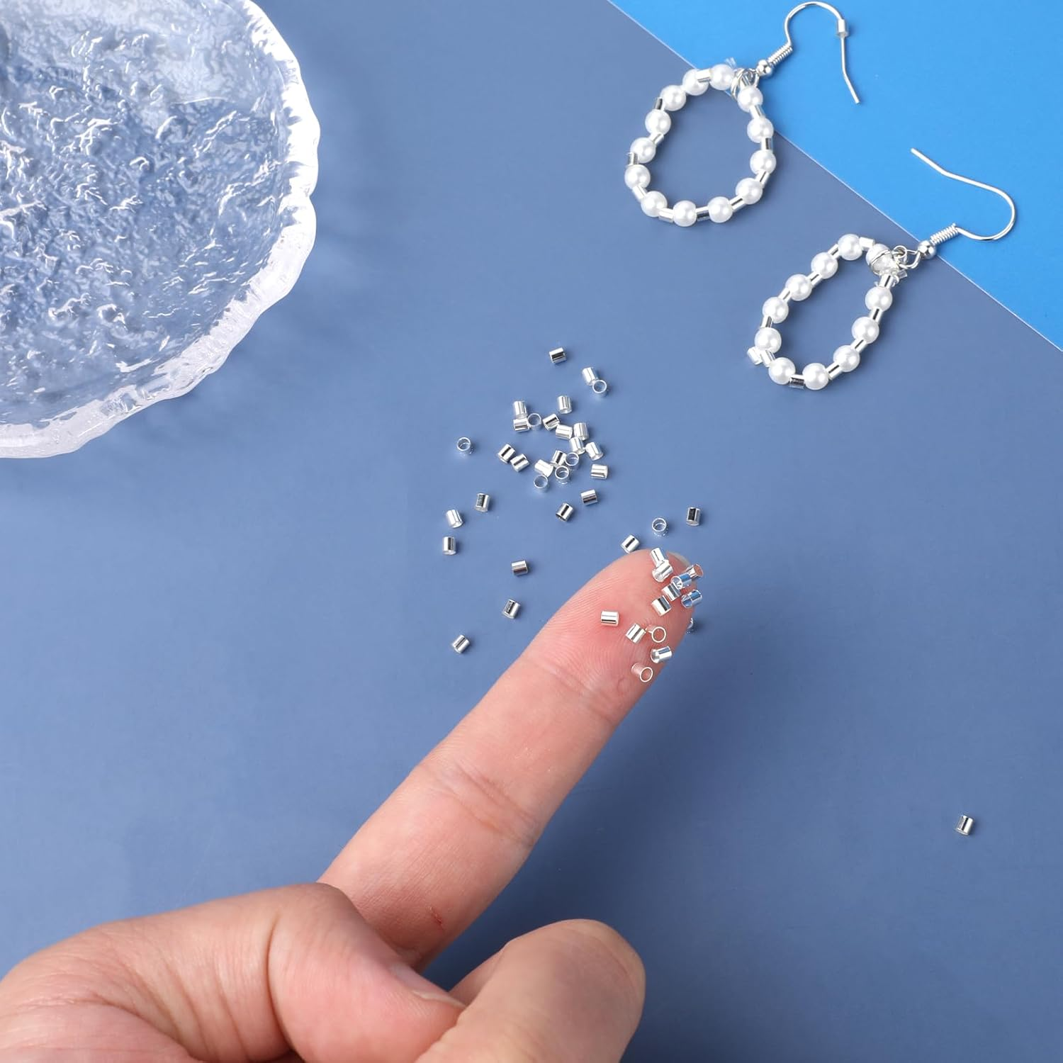 500 Pcs Crimp Beads Brass Crimp Tubes Crimping Beads Jewelry Crimp Bead Stopper Loose Spacer Beads Cord Ends for Earring Necklace Pendant Jewelry Making (Silver) image number 6