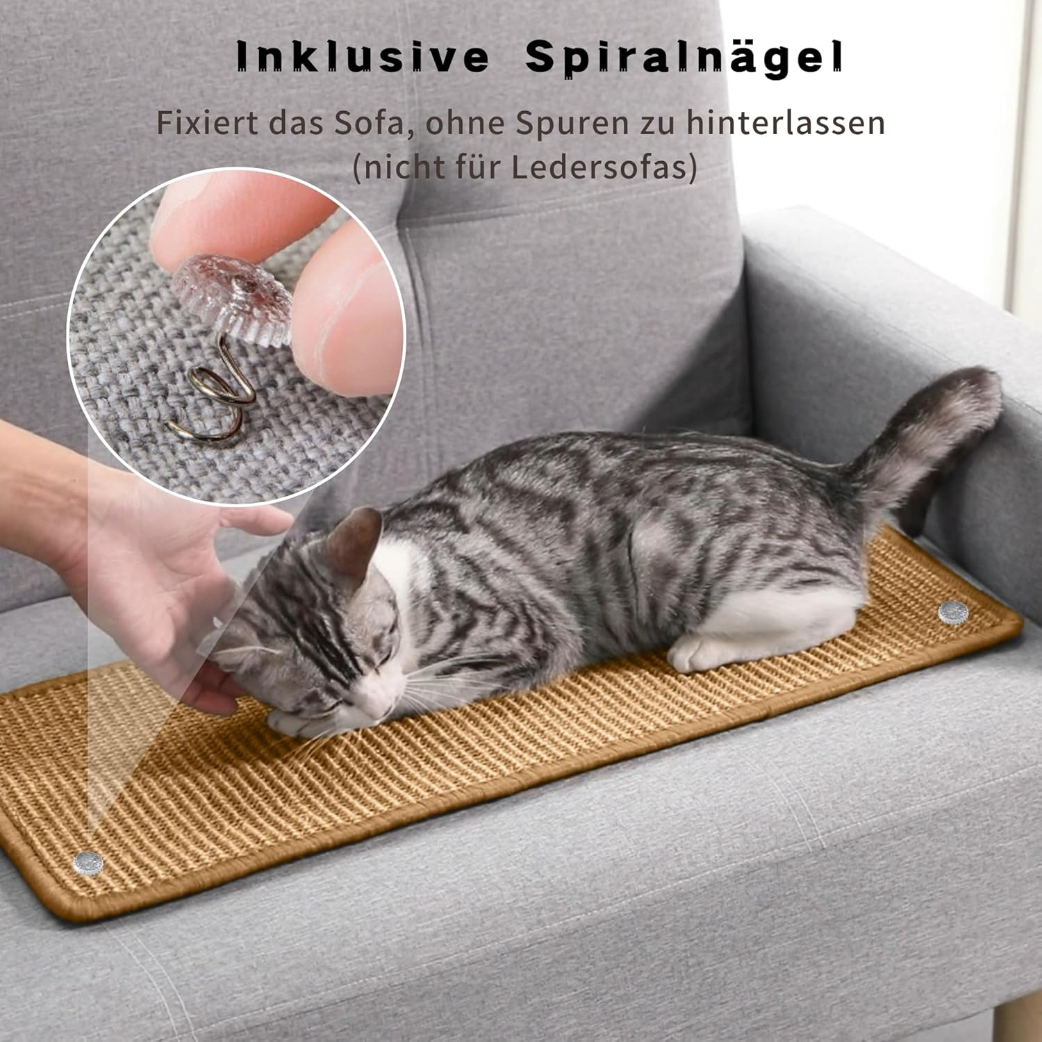 2-Piece Cat Scratching Mat Sisal Cat Scratching Mat for Cats with Adhesive Tape Cat Scratching Mat 50 &times; 25 Cm (Brown) image number 4