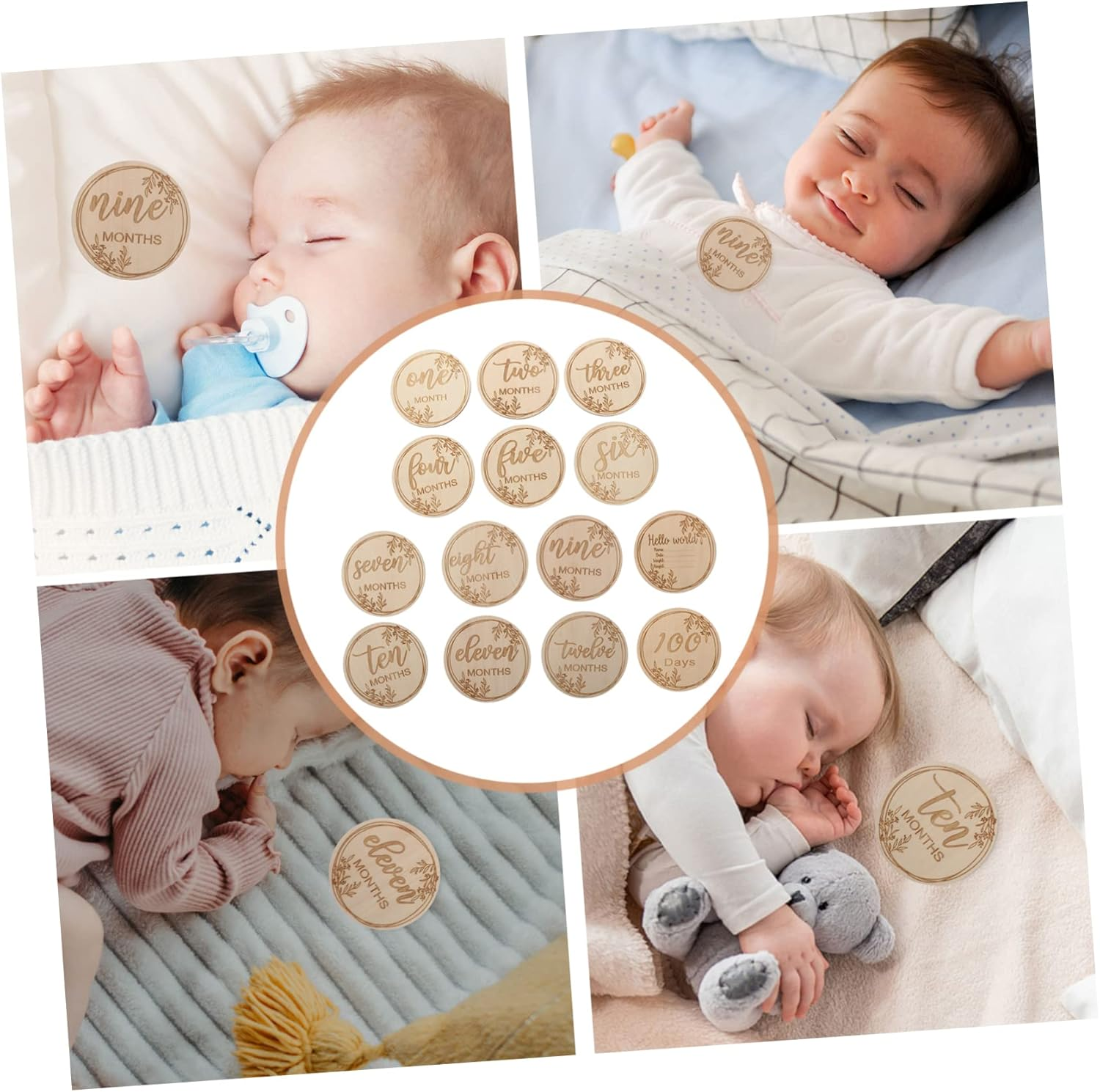 YARNOW 1 Set Newborn Milestone Cards Beautiful Wooden Growth Cards for First Year Unique Photo Props to Track Growth Safe and Healthy Material image number 3