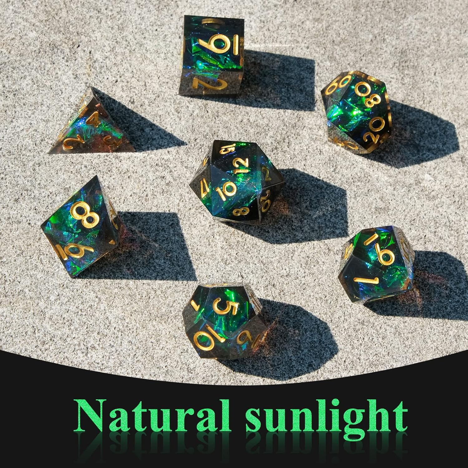 Sharp Edge DND Dice Set Handmade 7 Accessories Dice for Dungeons and Dragons TTRPG Games, Multi-Sided RPG Polyhedral Resin Sharp Edge Dice Roleplaying Games Shadowrun Pathfinder Mtg(Dark) image number 4