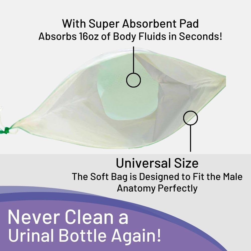 Carebag Medical Grade Male Urinal Bag with Super Absorbent Pad, 20 Count - Travel Urinal for Men - 20 Disposable Bedside Urinal Bottle Bags - Leak-Resistant image number 1