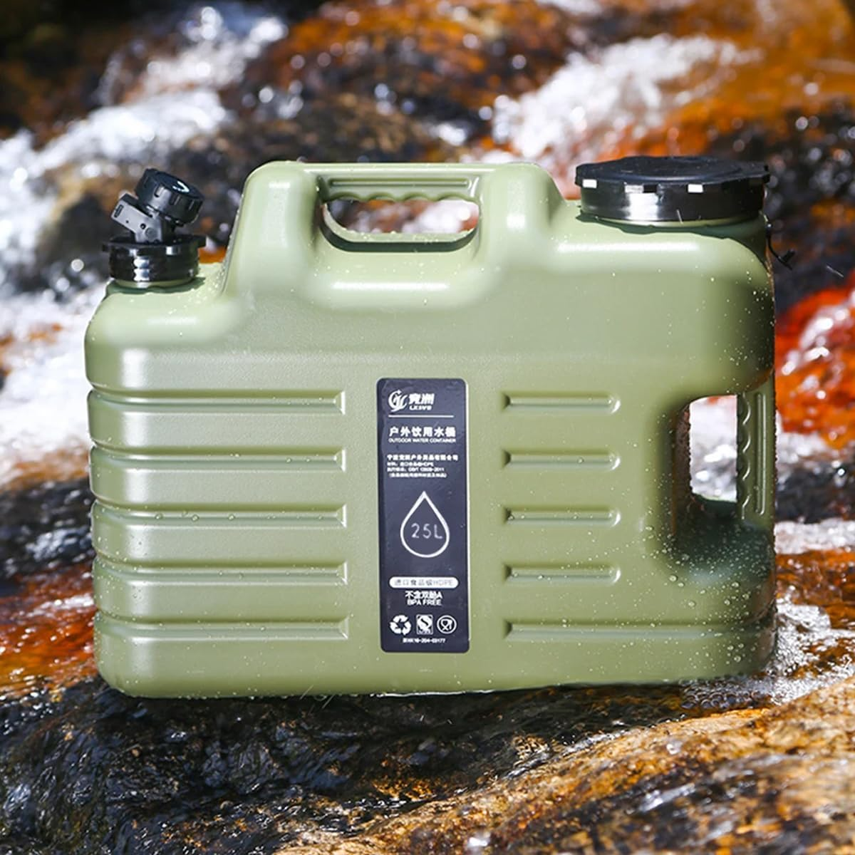 AIMALL 25L Outdoor Camping Water Storage Tank &ndash; Portable Square PE Drinking Container with Handle & Foldable Faucet for Car Travel, Hiking, Emergency Use (15.74X9.05X13.38 In) image number 1