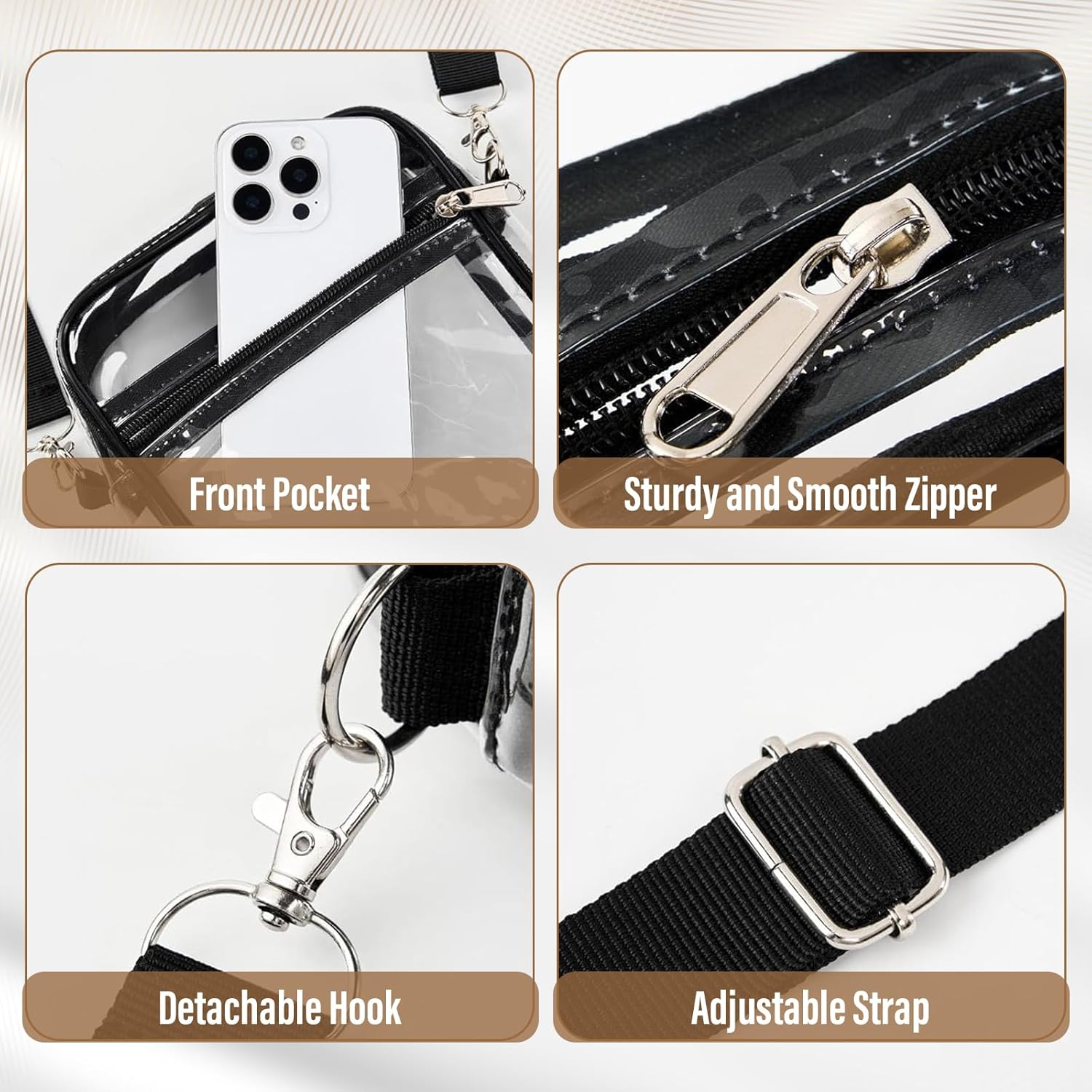 Supcomsta Clear Crossbody Bag, Clear Toiletry Bag with Color-Block Border, Double-Layered Clear Makeup Bag for Concerts Sports Festivals Toiletries, Wash Bag, Daily & Travel Use (Black, Large) image number 3