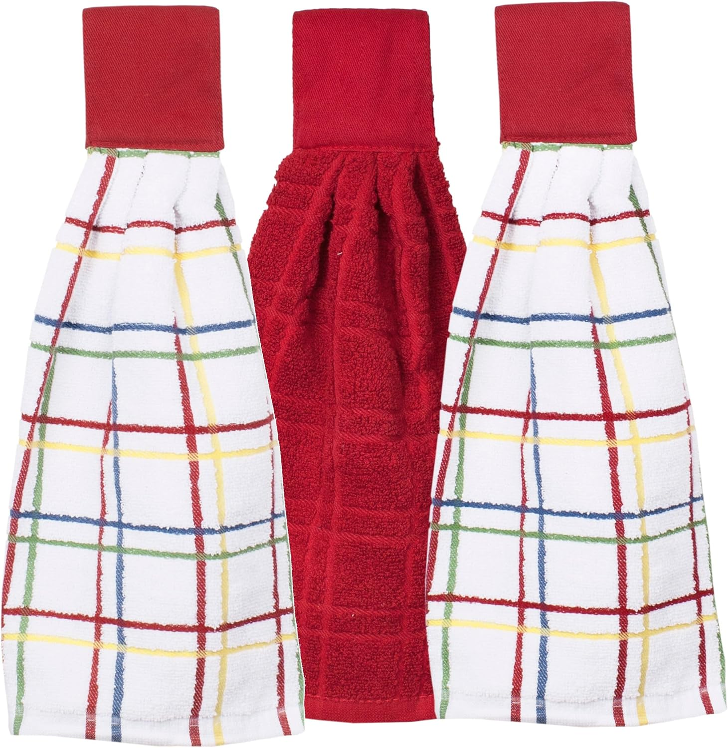 Ritz Premium 100% Cotton Solid and Multi Check Kitchen Tie Towel, Absorbent, Super Soft, and Fast Drying Hang Towel, Set of Two, Federal Blue image number 6