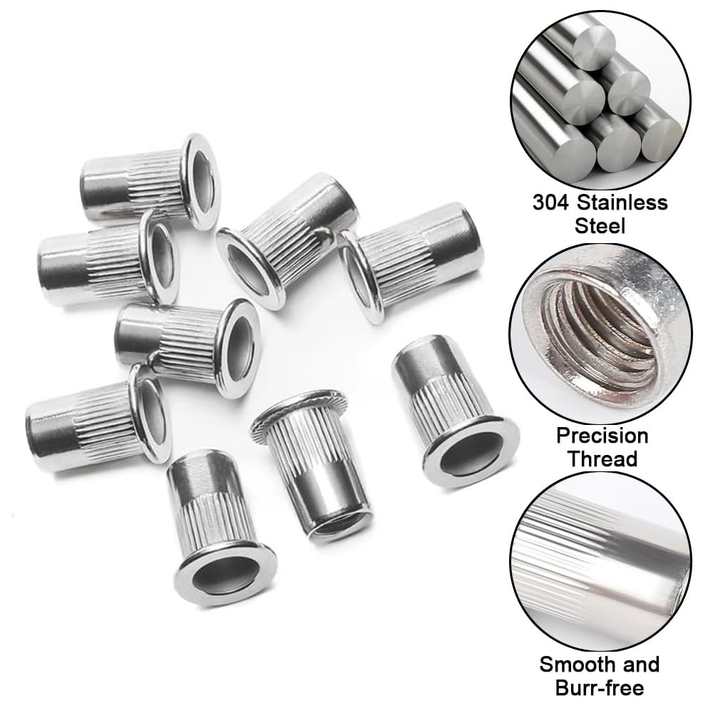 TOMVAES 100PCS M6 Rivet Nuts,Rivet Nuts,Nut Inserts,Flat Head Threaded Insert Nuts Rivnut for Automotive, Furniture, Decoration,Aluminum image number 5