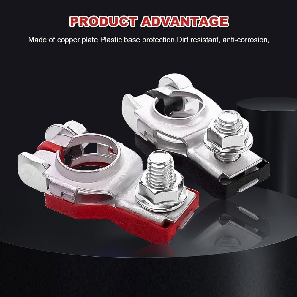 Negative Positive Battery Cable Terminals, 2Pair Battery Terminals Car Battery Cable Terminal Clamps Connectors,Battery Terminal Connectors Universal Battery Cable Ends Top Post Car Battery Clamps image number 4