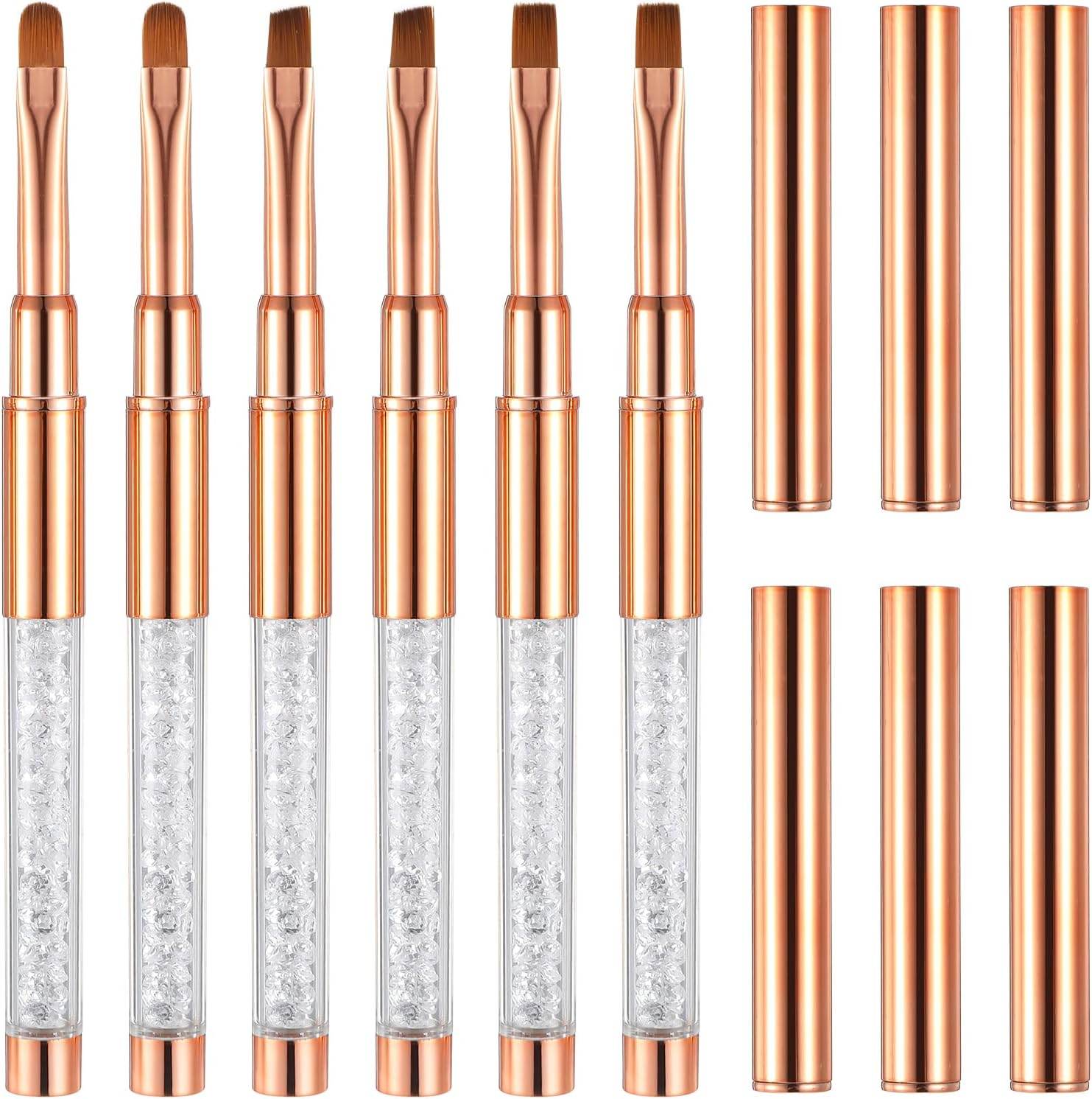Set of 6 Gel Brushes for Nails, Oval Gel Nail Brush Set, Art Brush for Nail Painting with Rhinestone Handle, Nail Art, Design Brush, Nail Art, Cleaning Brush