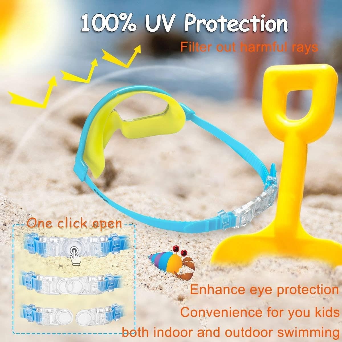 Swim Goggles 2 Pack Anti-Fog Anti-Uv Wide View Swimming Goggles for Kids 3-14