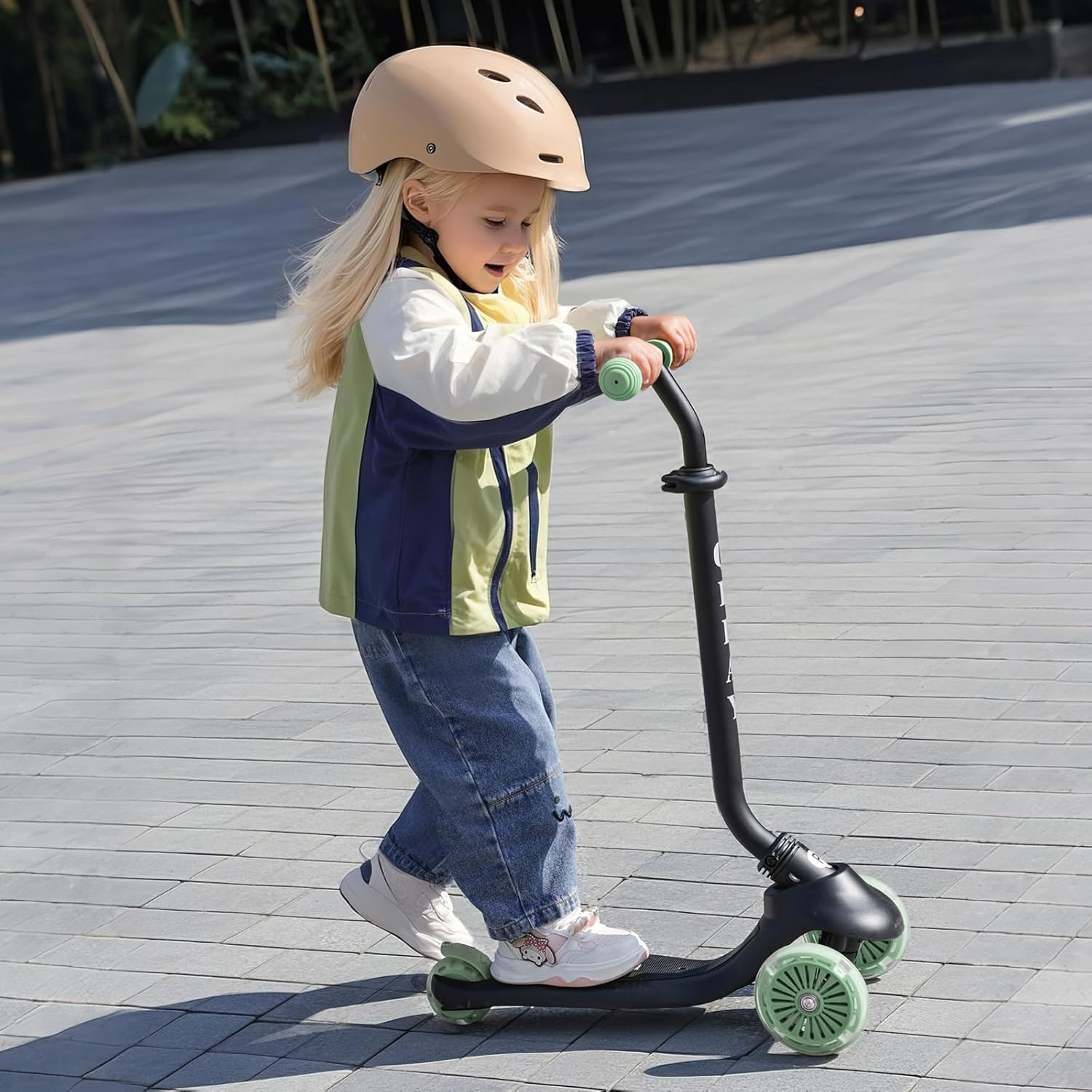Kids Kick Scooter Ages 1 to 6 | up to 110 Lbs | 3 Wheel Scooter with Adjustable Push Handle Height,Lights on Deck & Wheels,Toddler Ages 2 to 5 Boys & Girls Gifts Ride-On Toys image number 6