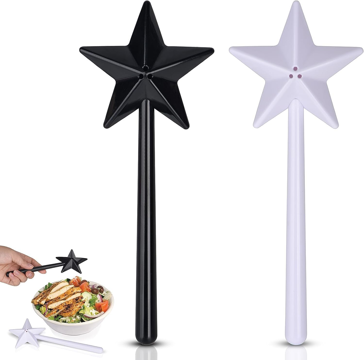 2 Pcs Salt and Pepper Shakers, Magic Star Wand Shaped Seasoning Bottle Refillable Spice Tools Seasoning Container with 3 Holes Kitchen Supplies for Restaurant Decor Party image number 2