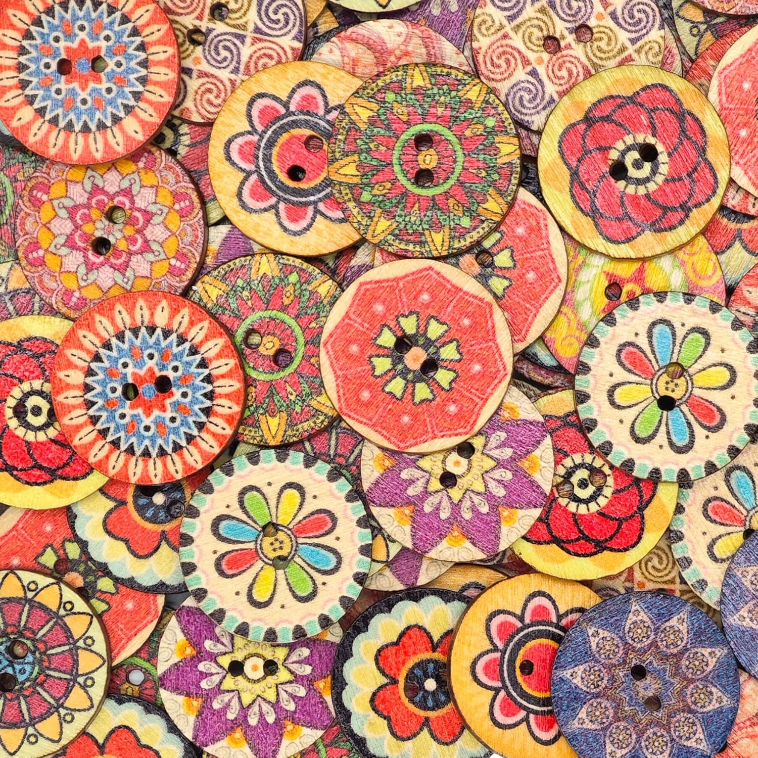 CANDEOLA 120-Pcs 1" Big Mixed Vintage Flower Wooden Buttons | Bulk Assorted Colors Natural Wood Buttons for Sewing Clothes Crafts Decorations (25Mm) image number 3