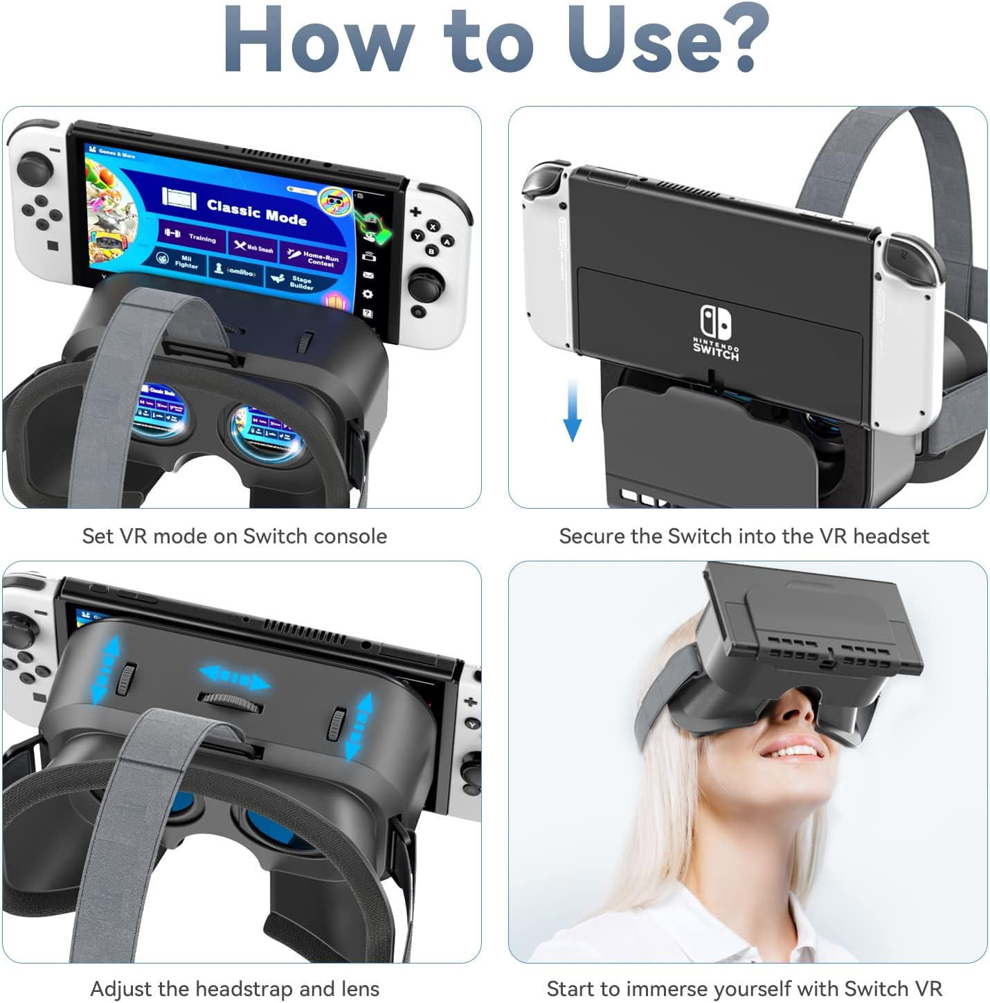 Switch VR Headset Designed for Switch & Switch OLED, Switch Virtual Reality Headset with Adjustable High-Definition Lens, Swith VR Goggles with 3D Glasses, Labo VR Kit for Switch Accessories, Black image number 3
