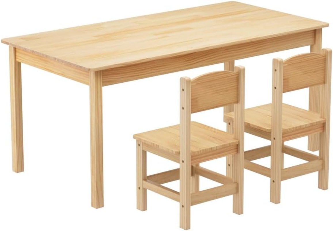 Keezi Kids Table and Chairs Set Play Activity Study Desk Natural Pinewood 3PCS image number 1