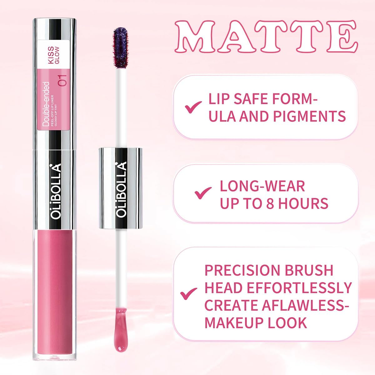 2 in 1 Lip Liner Stain & Lip Gloss Dual-Ended Peel off Lip Tints Stain for Women Girls Makeup Gift,24 Hour Long Lasting Waterproof Detachable Lip Liner Pencil Highly Pigmented Color Finish (01#Berry) image number 6