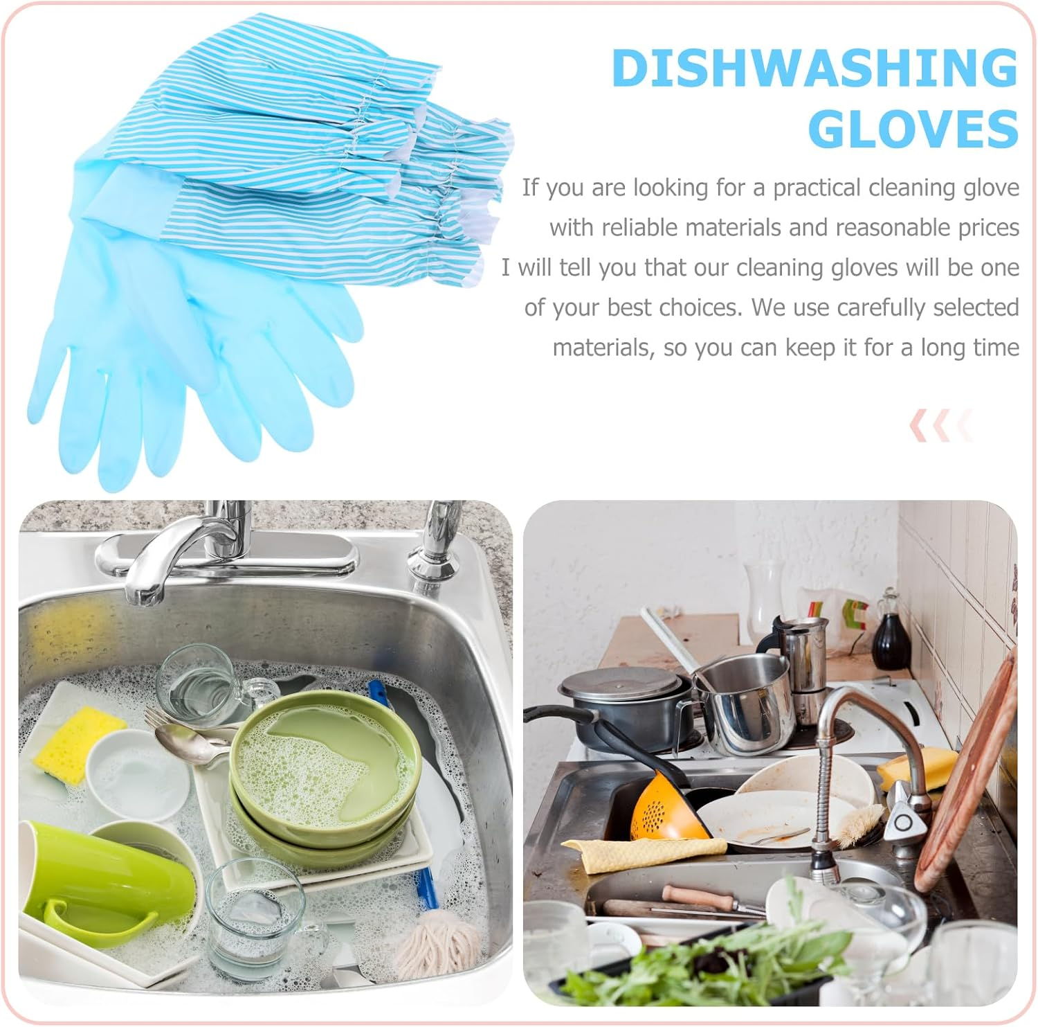 Dish Washing Gloves, Fleece-Lined Long Cuff Reusable Waterproof Household Dishwashing Non-Slip Cleaning Rubber Gloves image number 6