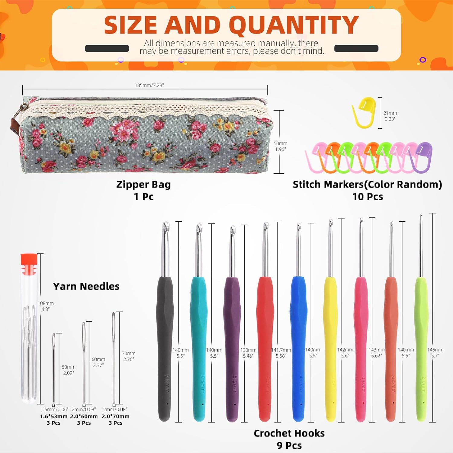 Tanstic 29Pcs Crochet Hooks Set with Ergonomic Handle Crochet Hooks(2-6Mm), Large-Eye Blunt Needles, Stitch Markers and Storage Case for Arthritic Hands Beginners image number 3