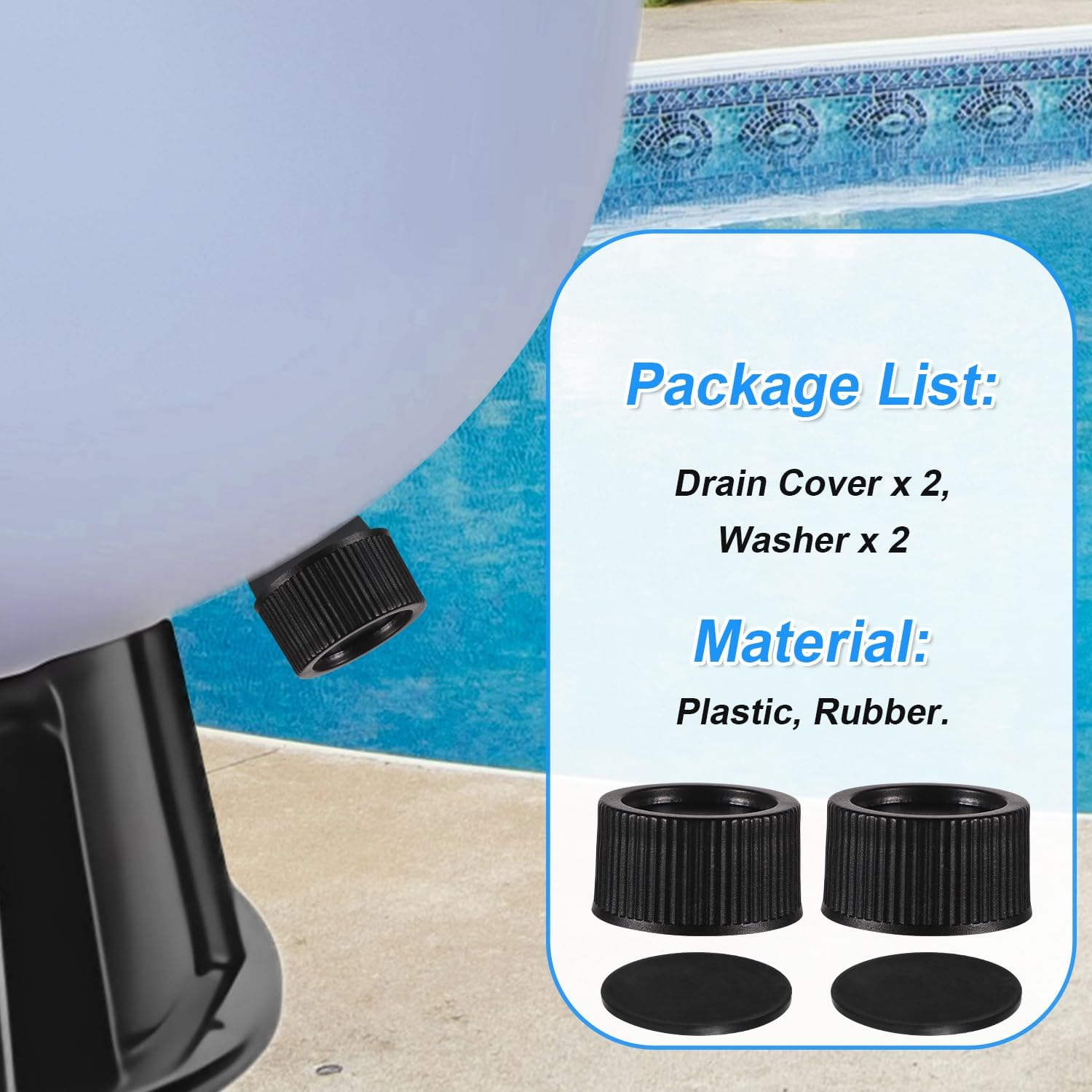 NQEUEPN 2Pcs Black SX180HG Exact Replacement Filter Drain Cover and Gasket, for Hayward Pro Series Pool Sand Filter Models S140T S144T S164T S166T S180T S210T image number 6