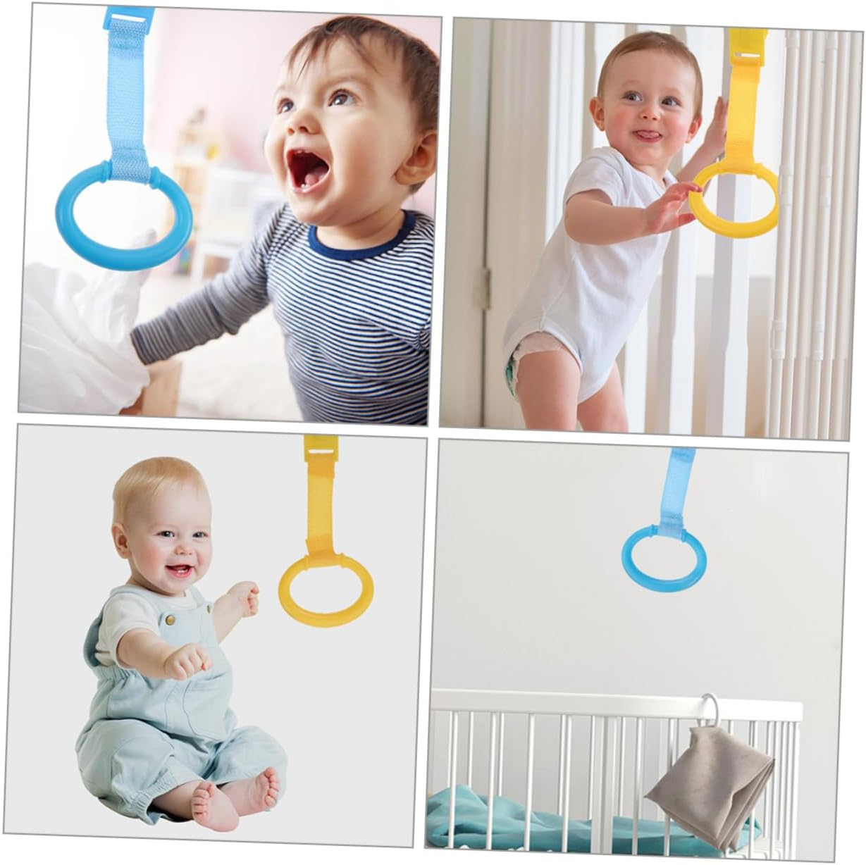 RORPOIR Baby Bed Stand up Rings 4Pcs Infant Walking Exercise Rings Pull Rings for Sturdy Lightweight Yellow image number 1