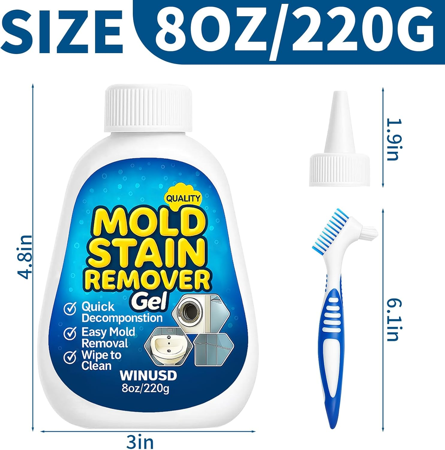 8OZ Active Mold Stain Remover Gel Cleaner for Washing Machine Seal, Bathroom Grout, Shower Caulk, Tile, Walls, Toilet Bowl, Sink, Silicone - Effortless Application, Long-Lasting Protection image number 6