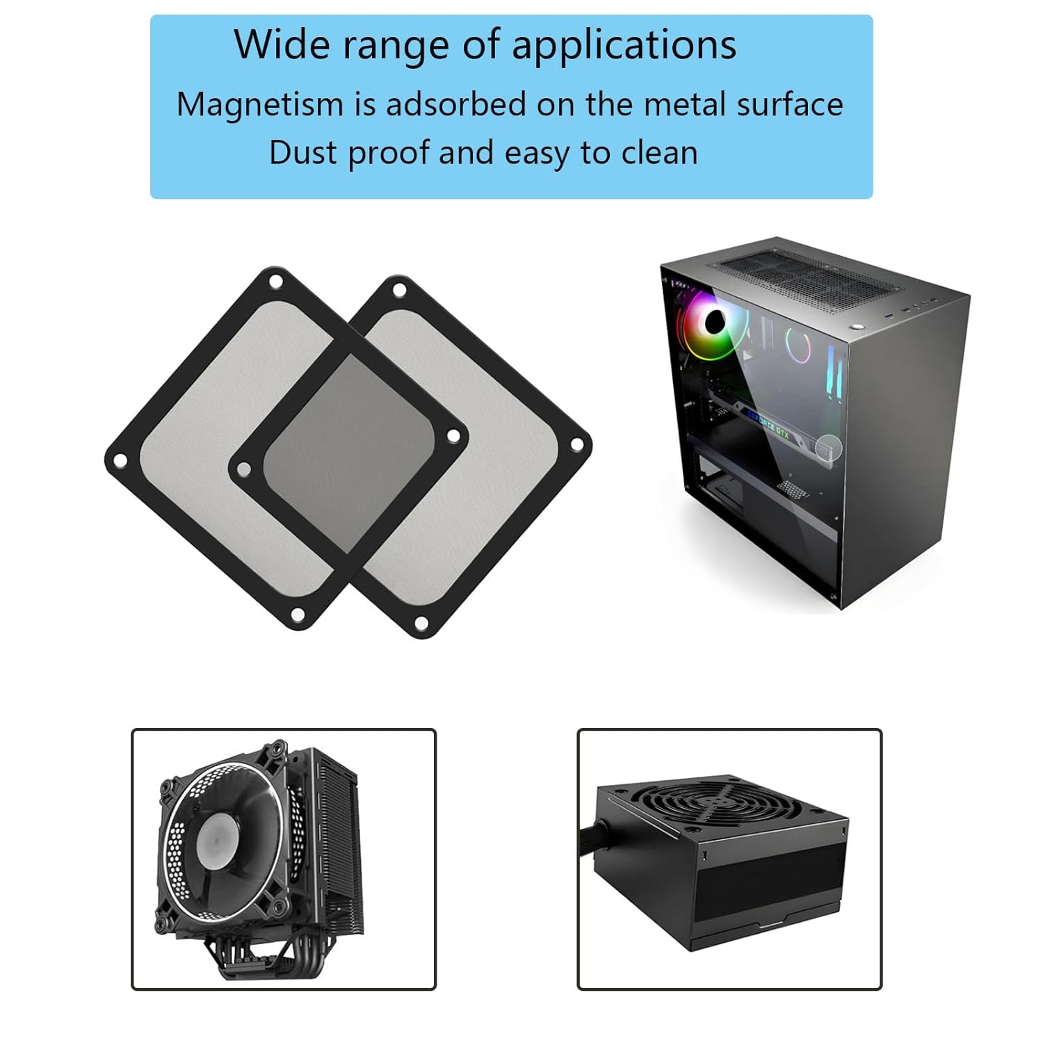Ronyaoko 140Mm Dust Filter, PC Case Magnetic Dust Mesh Filter, 140 X140Mm Black Mesh Hole Cover, Dustproof Computer Fan Grills,14Cm 5Pcs image number 6