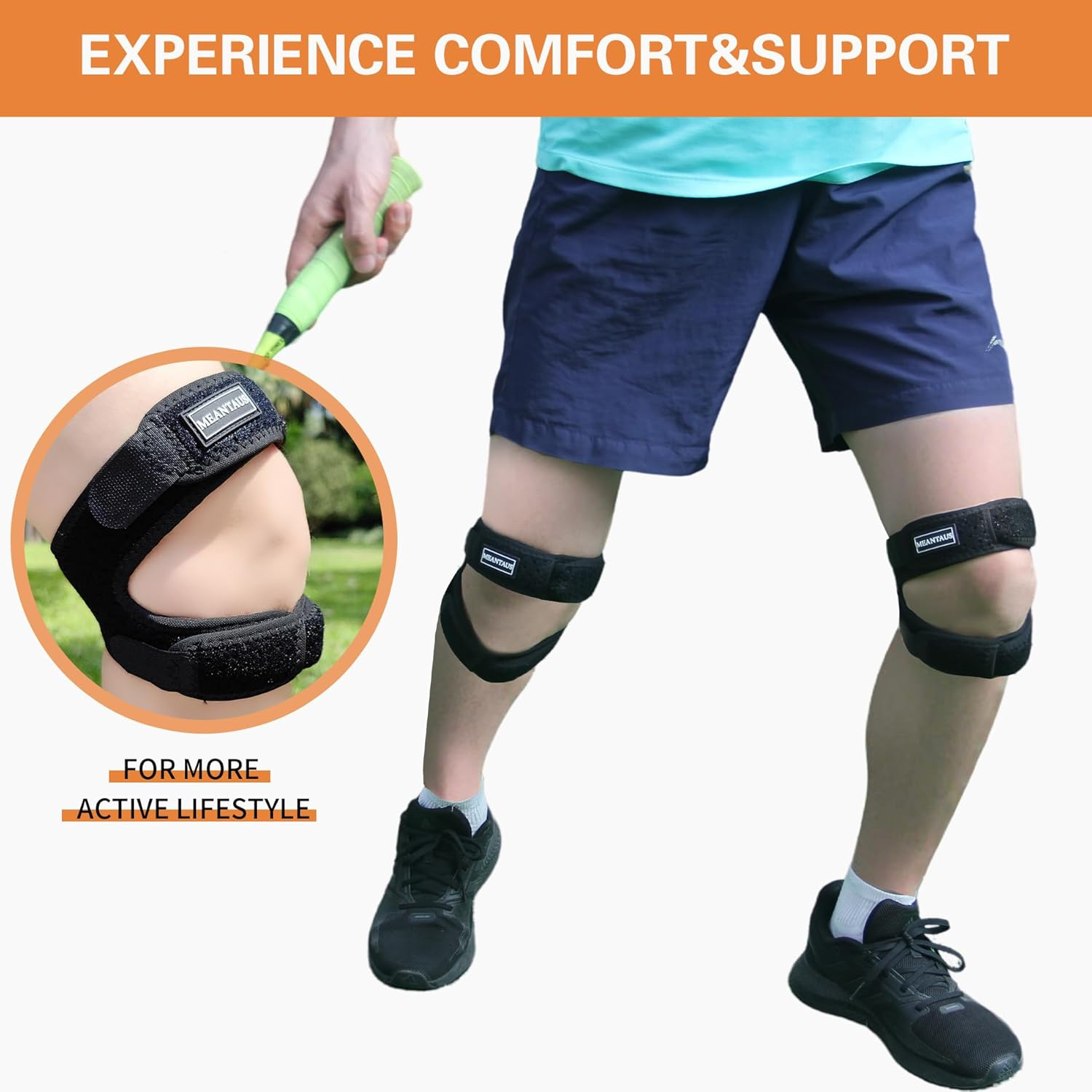 MEANTAUS Adjustable Dual Patella Knee Strap for Men & Women - Lightweight Support for Jumper'S Knee, Patellar Tracking Disorder, Arthritis | Running, Basketball (2-Pack, Black, M) image number 7