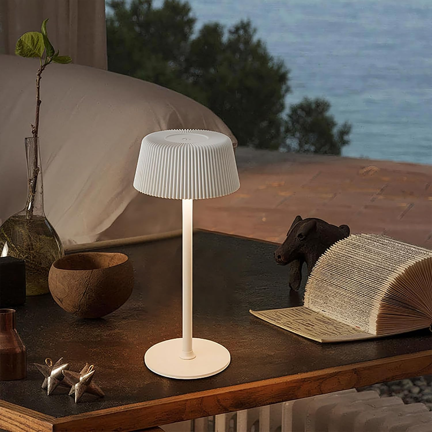 Shenzhi Tech Ambient LED Table Lamp, Elegant USB Rechargeable Desk Lamp, Touch Controlled Dimmable Indoor Night Light for Home Decor Bedside Room Restaurant (White)