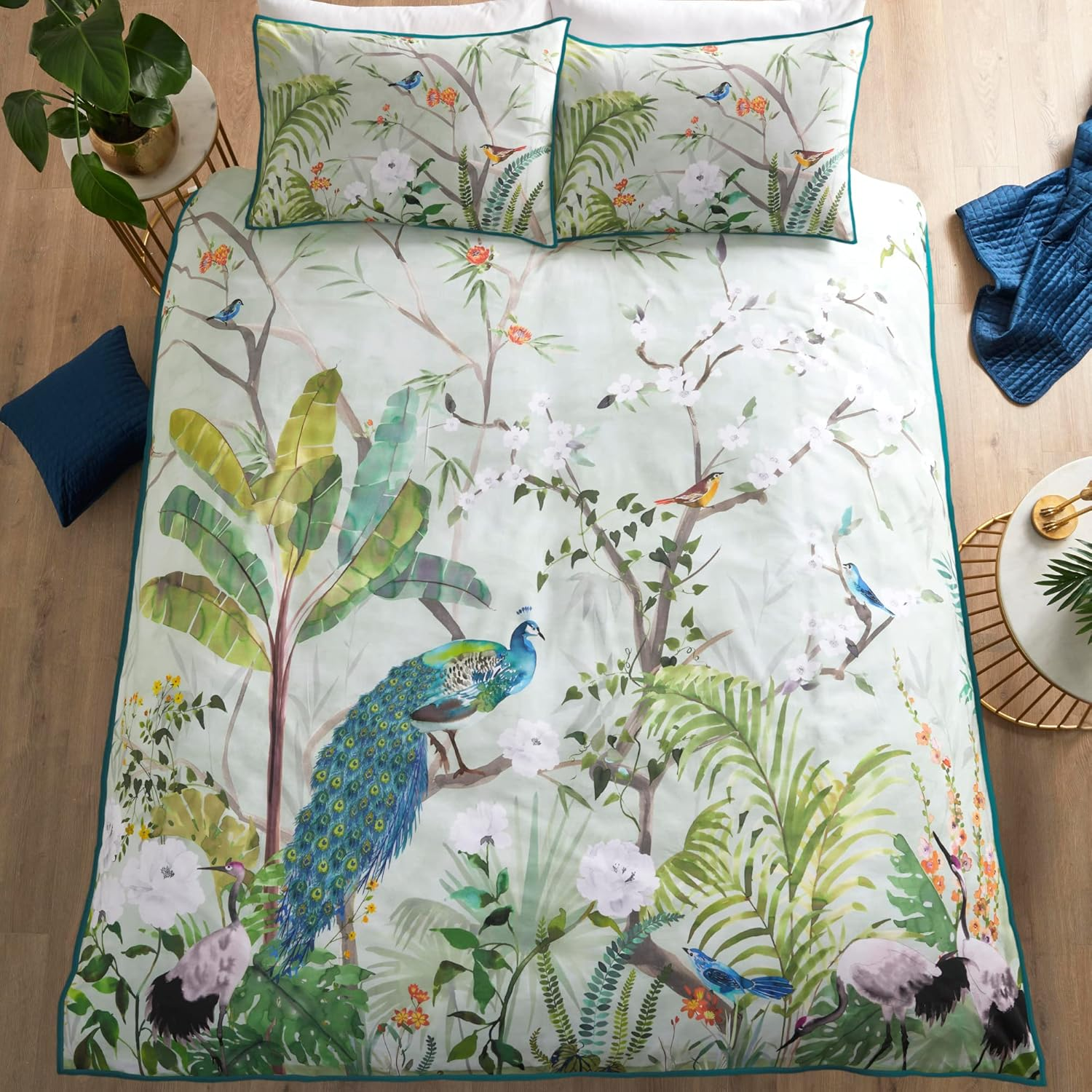 SOIRE'E Peacock Jungle - 100 Percent Cotton Duvet Cover Set - Double Bed Size in Green image number 4